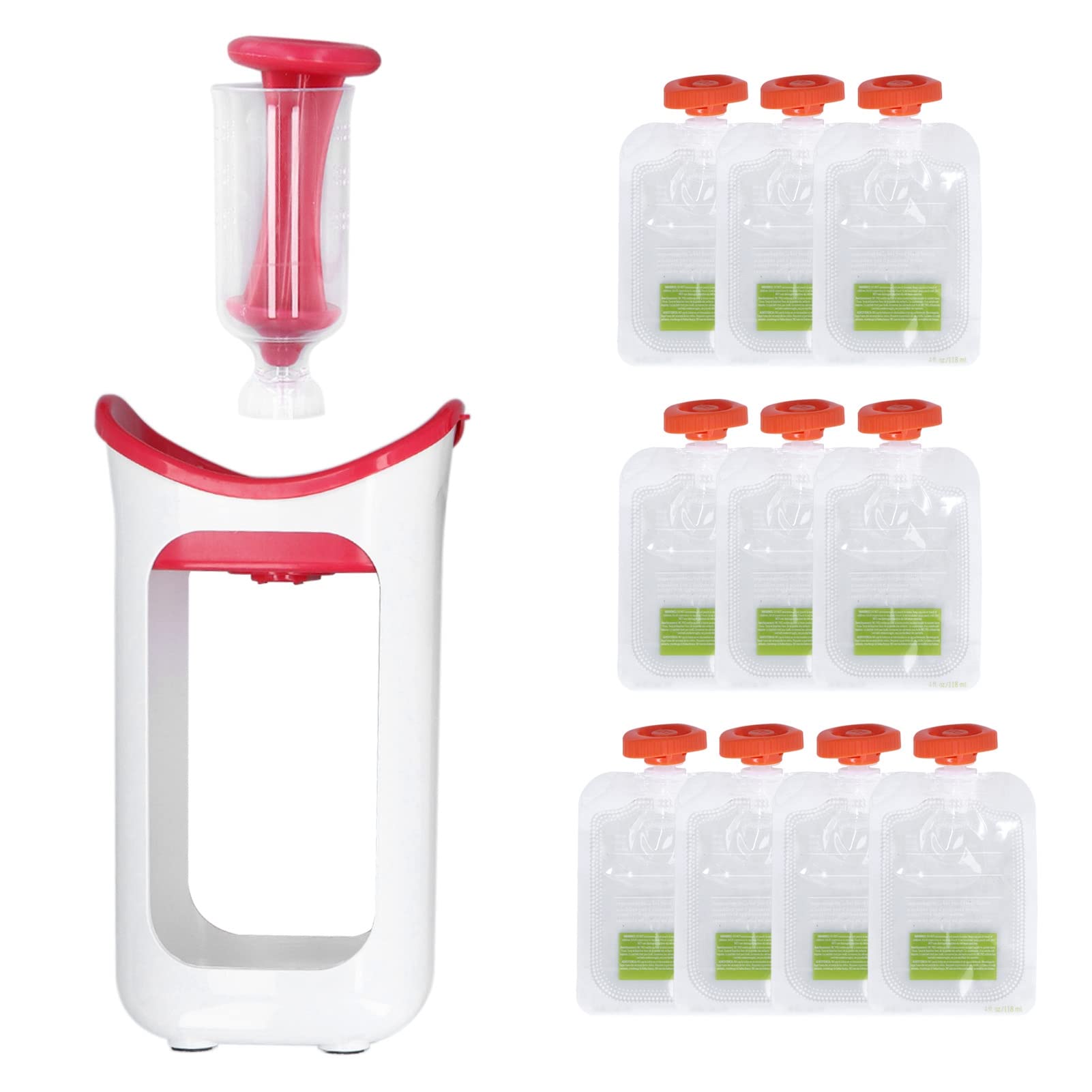 Reusable Baby Food Pouch Filler Station - Homemade Fruit Puree & Juice Squeezer with 10 BPA-Free Squeeze Bags for Infants & Toddlers (Red) | Perfect for Meal Prep, On-the-Go Snacks & Daycare Lunches