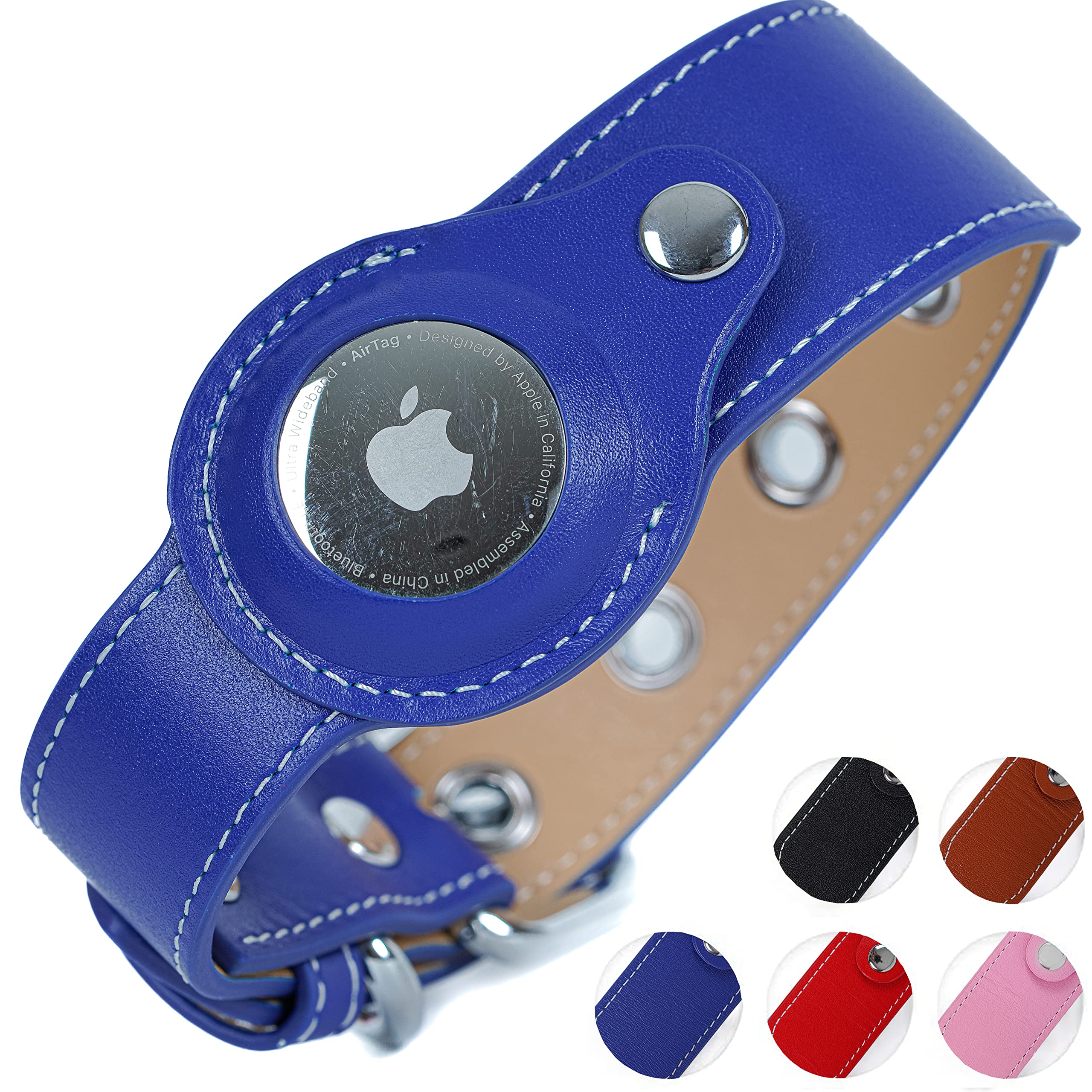 Genuine Leather AirTag Collar for Dogs & Cats - Durable & Breathable Pet Collar with Real Leather - Small, Medium & Large Dog Collars (Blue, XS) - Perfect for Tracking Pets During Walks & Outdoor Adventures