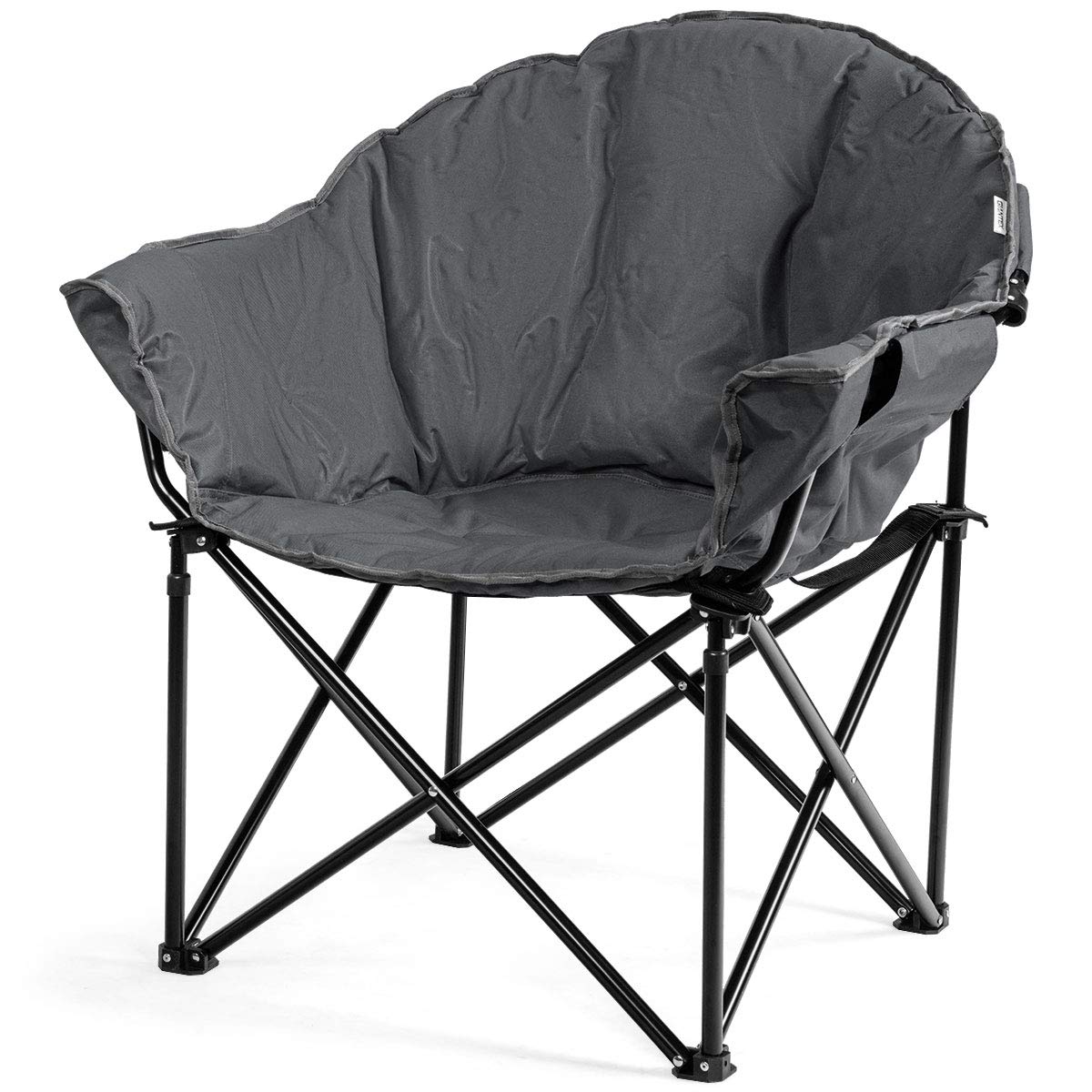 Giantex Portable Camping Chair - Moon Saucer Outdoor Folding Chair with Soft Padded Seat, Cup Holder & Carry Bag - Lightweight Lawn Chair for Backyard, Beach, Picnic & Camping (Grey)