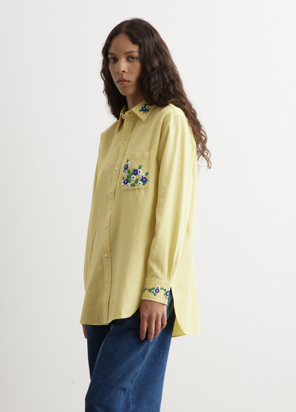Stylish Beaded Chicory Long Sleeve Shirt for Women - Boho Floral Embroidered Blouse - Perfect for Casual Outings, Date Nights & Office Wear