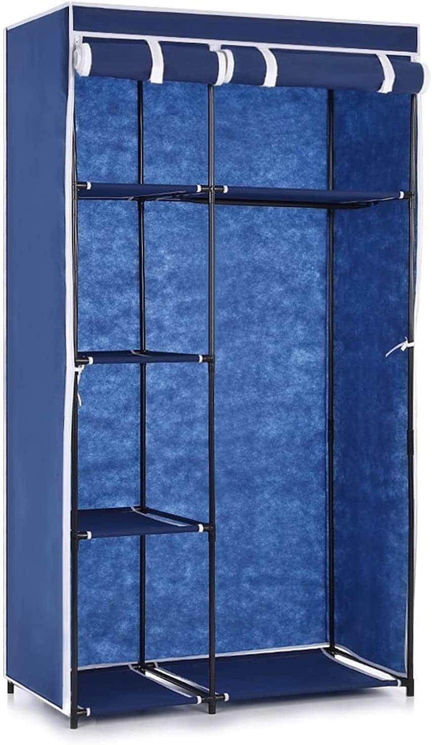 Blue Fabric Closet Organizer with 5 Shelves & Hanging Rod - Portable Wardrobe Cabinet for Clothes Storage | Perfect for Bedroom, Closet, Dorm & Travel Organization