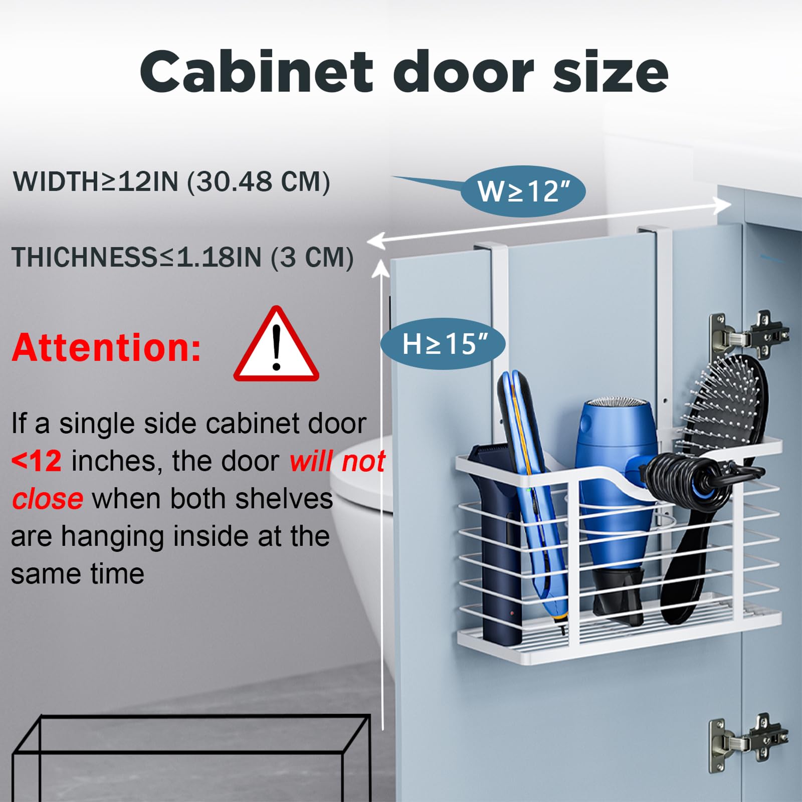 Carwiner 2-Pack Adjustable Height Hair Dryer Holder & Hair Tool Organizer - Wall Mounted or Cabinet Door Mount for Blow Dryers, Straighteners - Perfect for Bathroom Storage & Salon Organization