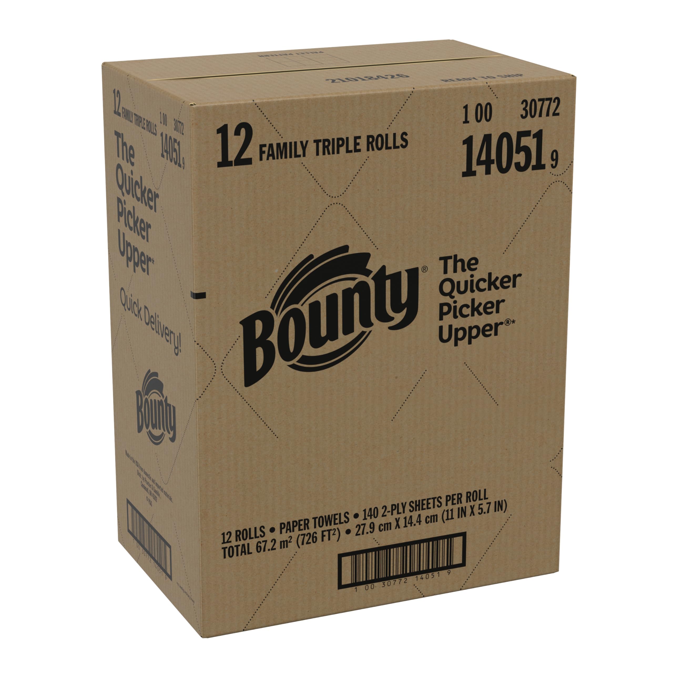 Bounty Quick-Size Paper Towels, White, 12 Family Triple Rolls (36 Regular Rolls) - Super Absorbent & Durable for Kitchen Cleaning, Spills, and Household Use
