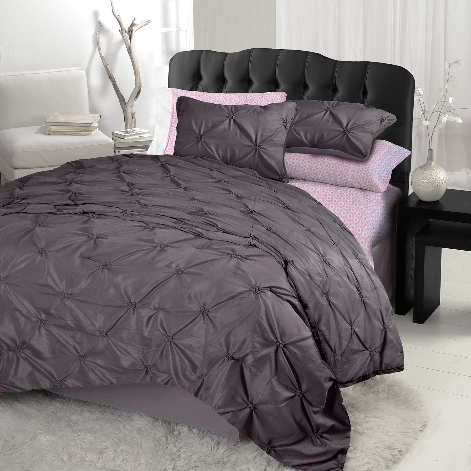 Premium Diamond Pintucked Comforter Set - Full Size, Soft Grey Bedding for Luxurious Comfort - Perfect for Master Bedrooms, Guest Rooms & Cozy Retreats