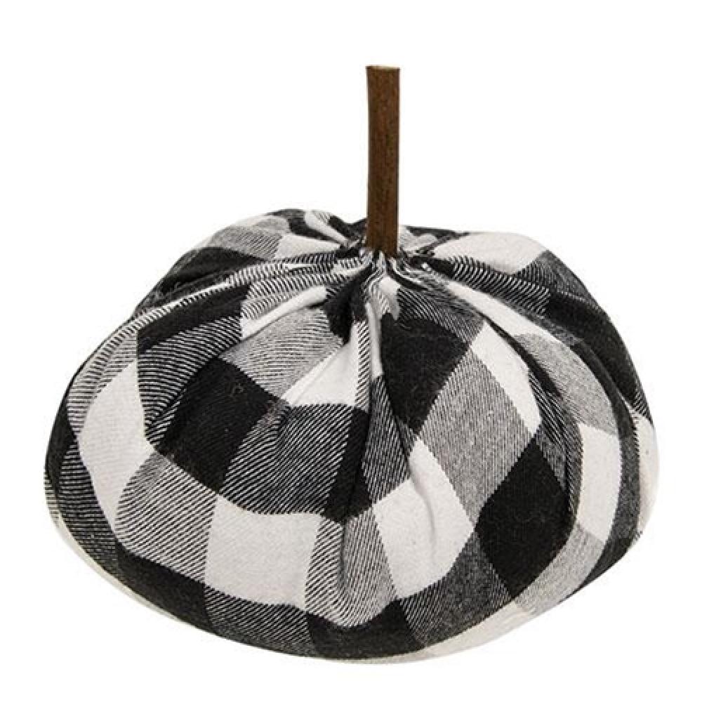 Black and White Buffalo Check Stuffed Pumpkin - 5.5 Inch Fall Home Decor for Thanksgiving, Autumn Table Centerpiece, and Seasonal Mantel Display