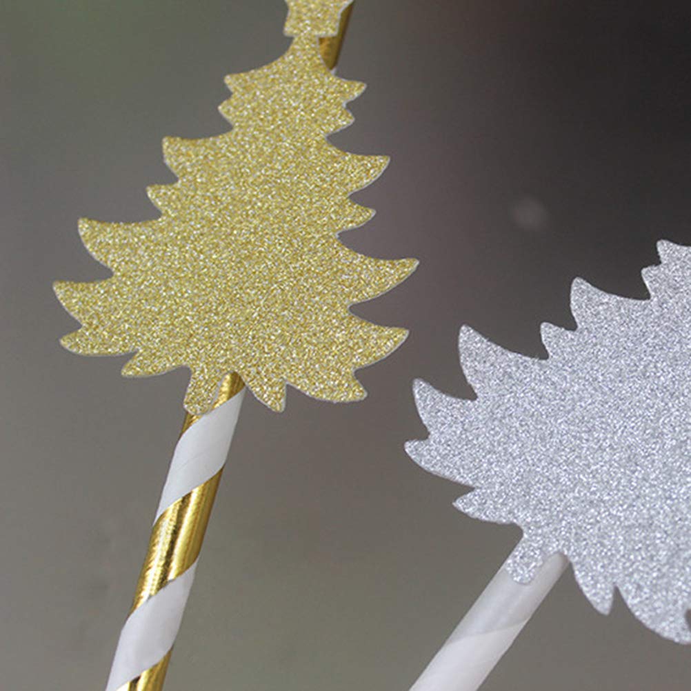 PRETYZOOM 24pcs Gold Striped Christmas Paper Drinking Straws - Eco-Friendly Recyclable Decorative Straws for Holiday Parties, Juice Drinks & Festive Celebrations