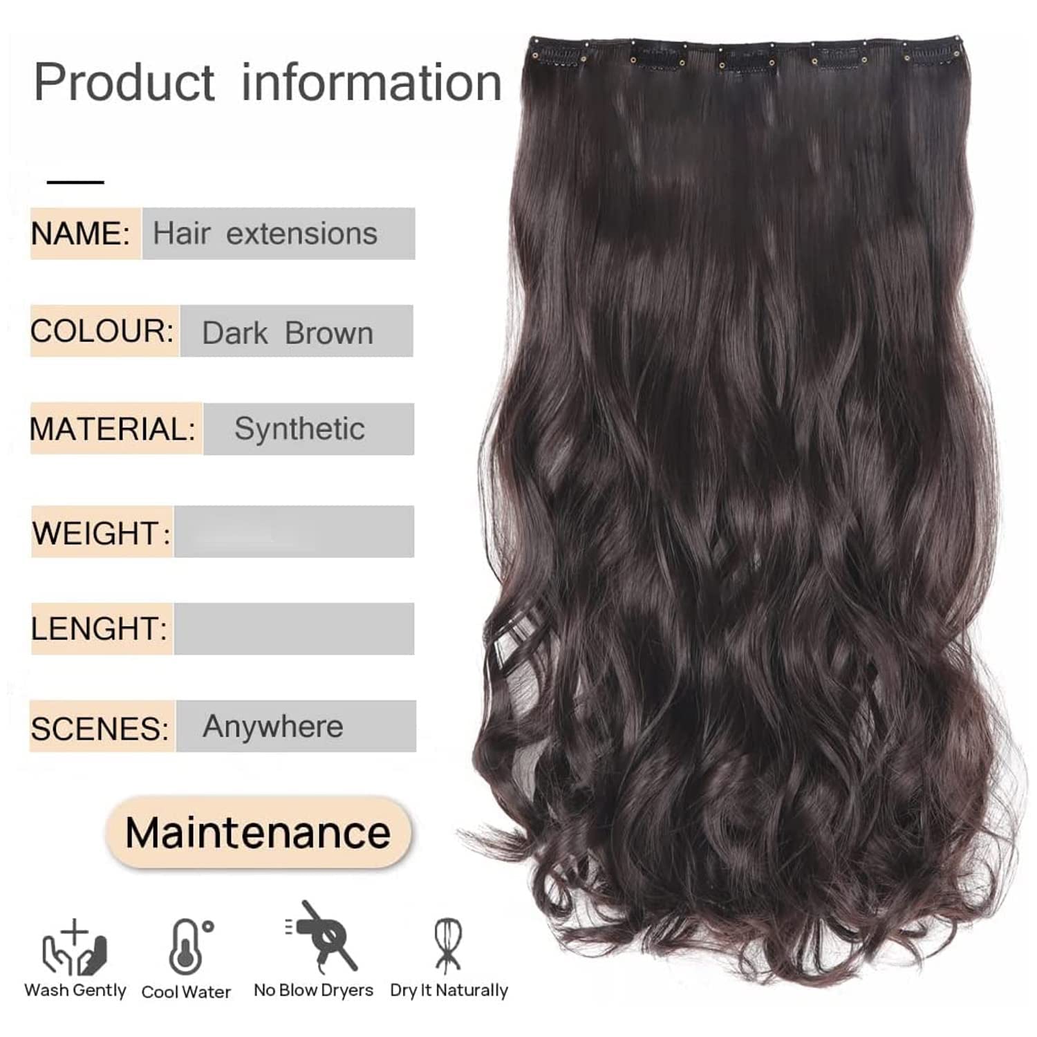 PRAVRAJYA 18 Inch Synthetic Wavy Brown Hair Extensions for Women - Full Head Clip-in Wig, Natural Look, Tangle-Free & Fluffy (Color: 3# Brown) - Perfect for Cosplay, Daily Wear & Special Occasions