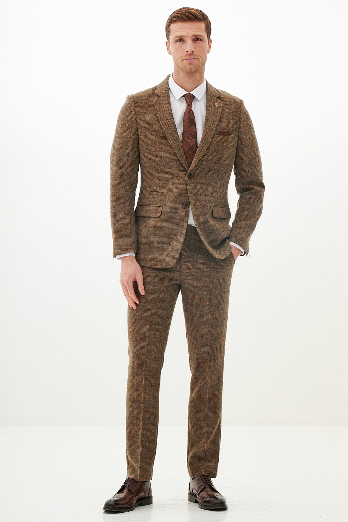 KRIS Tan Tweed Suit - West Bromwich Albion F.C. Inspired Collection | Official Jayson Molumby Style | Perfect for Match Days & Formal Events