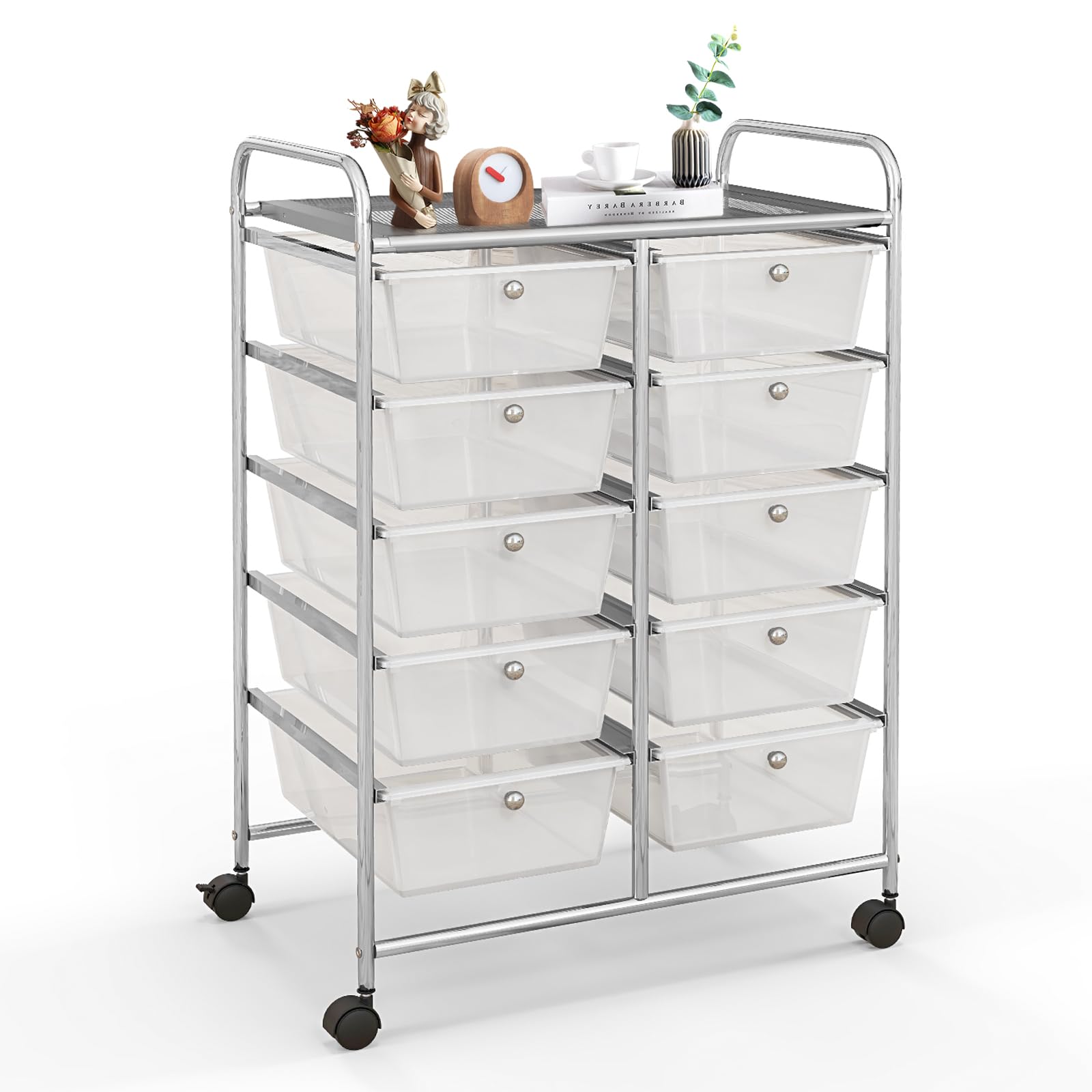 10-Drawer Rolling Storage Cart with Wheels - Mobile Organizer for Art Supplies, Tools, Crafts, Paper & Scrapbooking - Perfect for Home, Office & School Organization (Clear) - Ideal for Craft Rooms, Workshops & Classroom Storage