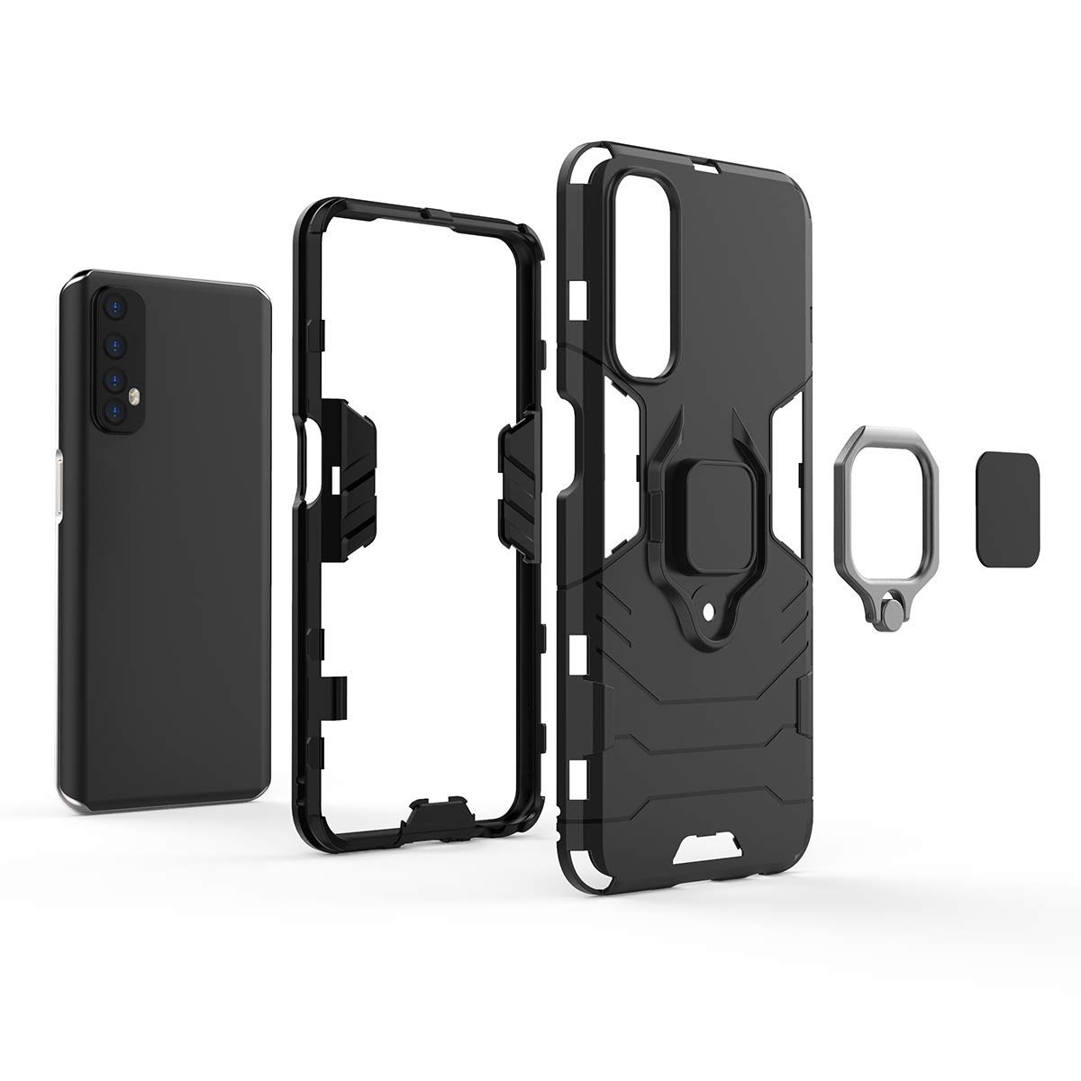 Premium 360° Rotating Ring Holder & Kickstand Magnetic Car Mount Case for Oppo Realme 7 (RMX2151/RMX2155) - Shockproof Protective Phone Cover in Blue - Perfect for Driving, Travel & Hands-Free Use