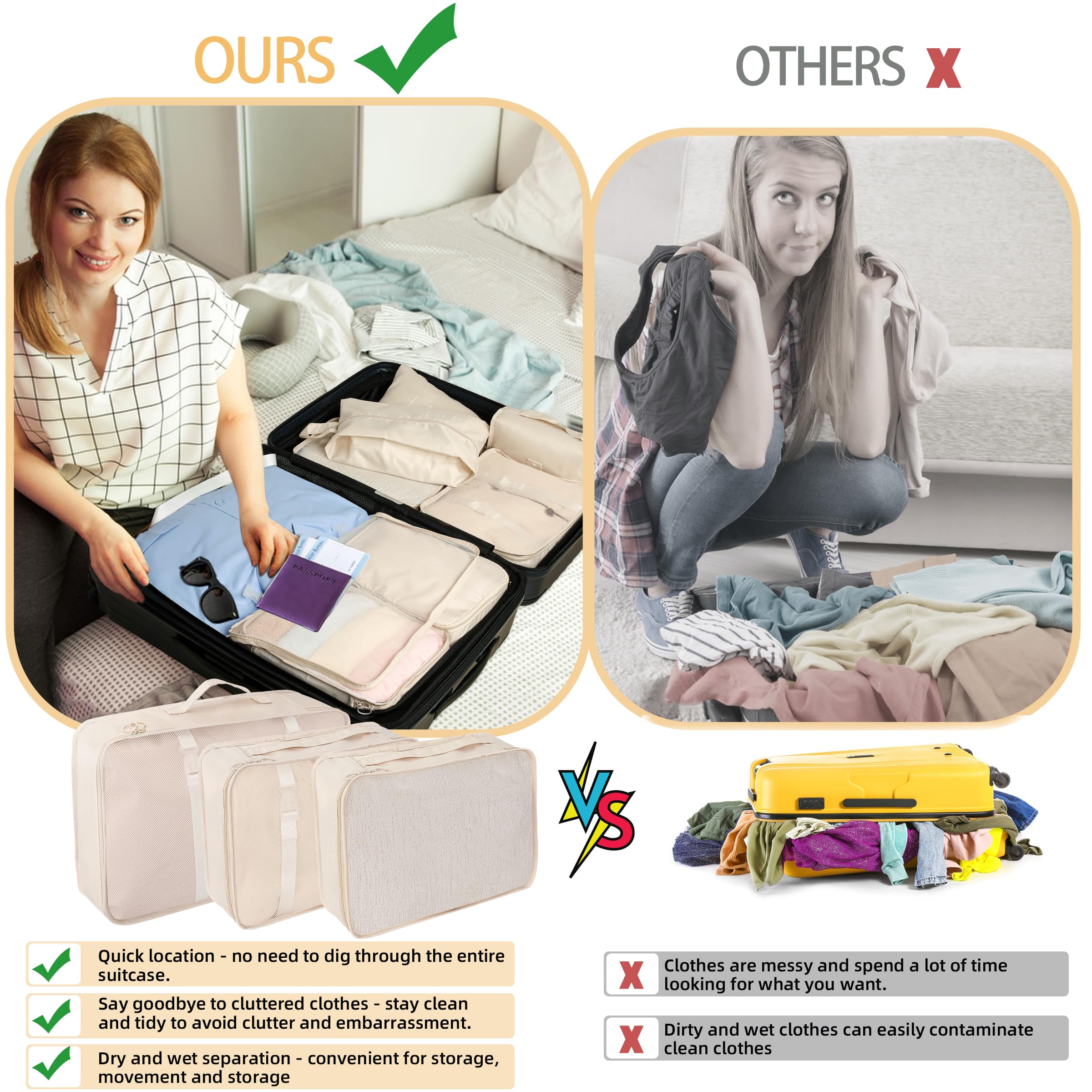 10-Piece Set of Expandable Packing Cubes for Travel - Luggage Organizer Bags & Suitcase Organizers | Perfect for Business Trips, Vacations & Weekend Getaways