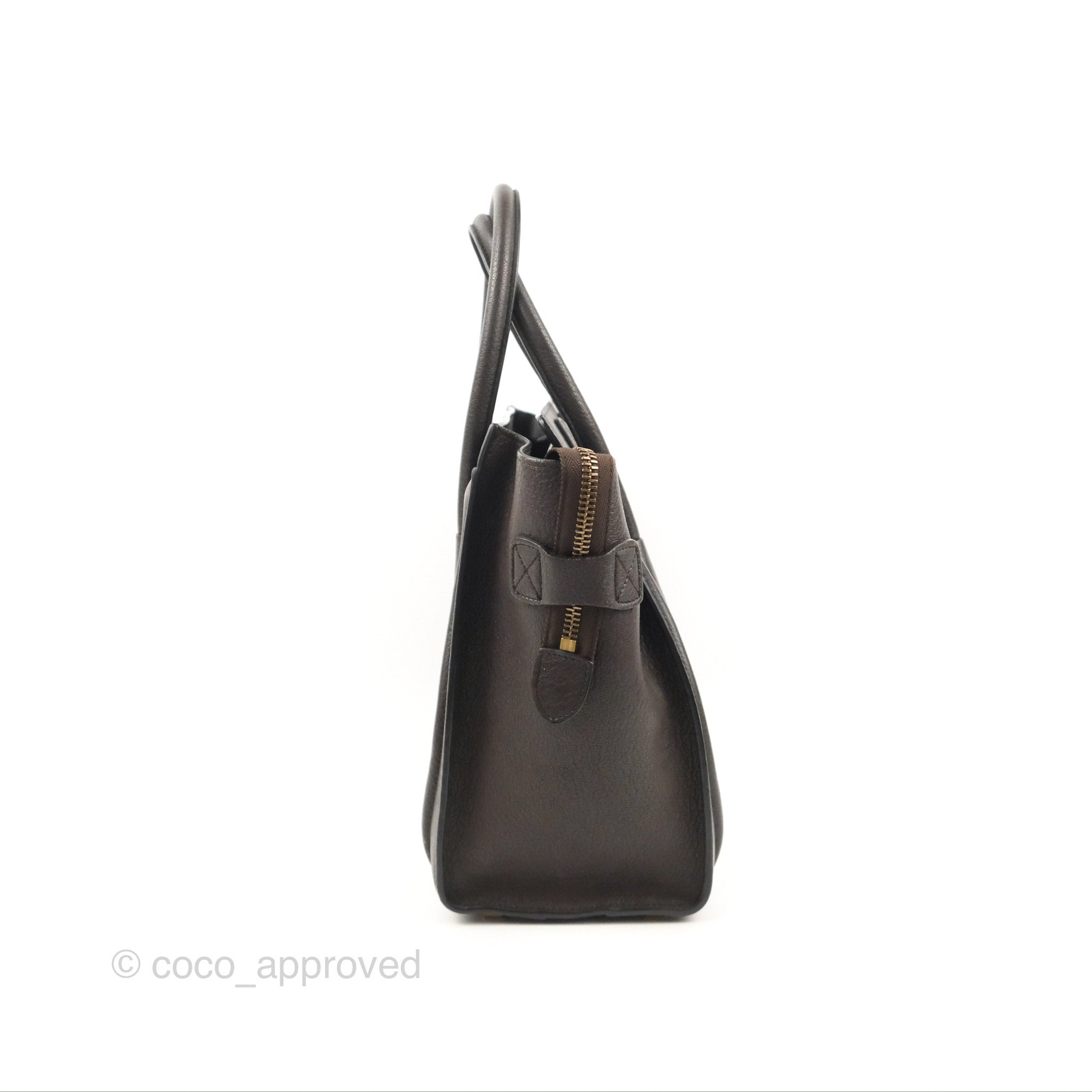 Celine Micro Luggage Handbag in Dark Brown Grained Calfskin Leather - Perfect for Work, Travel & Everyday Luxury