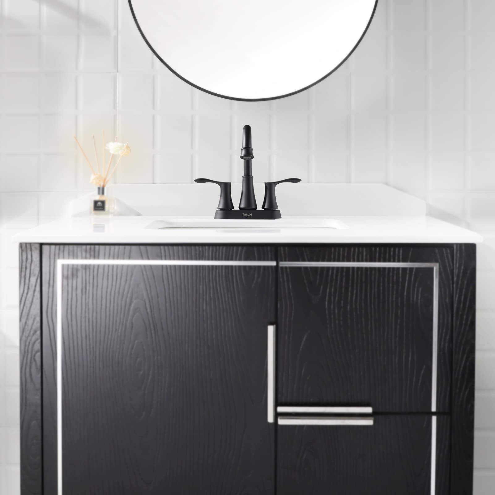 PARLOS Swivel Spout 2-Handle Bathroom Sink Faucet with Metal Pop-up Drain & Supply Lines - 1.2 GPM Low Flow Matte Black Lavatory Faucet for Bathroom Vanity, Powder Room & Guest Bath Installation