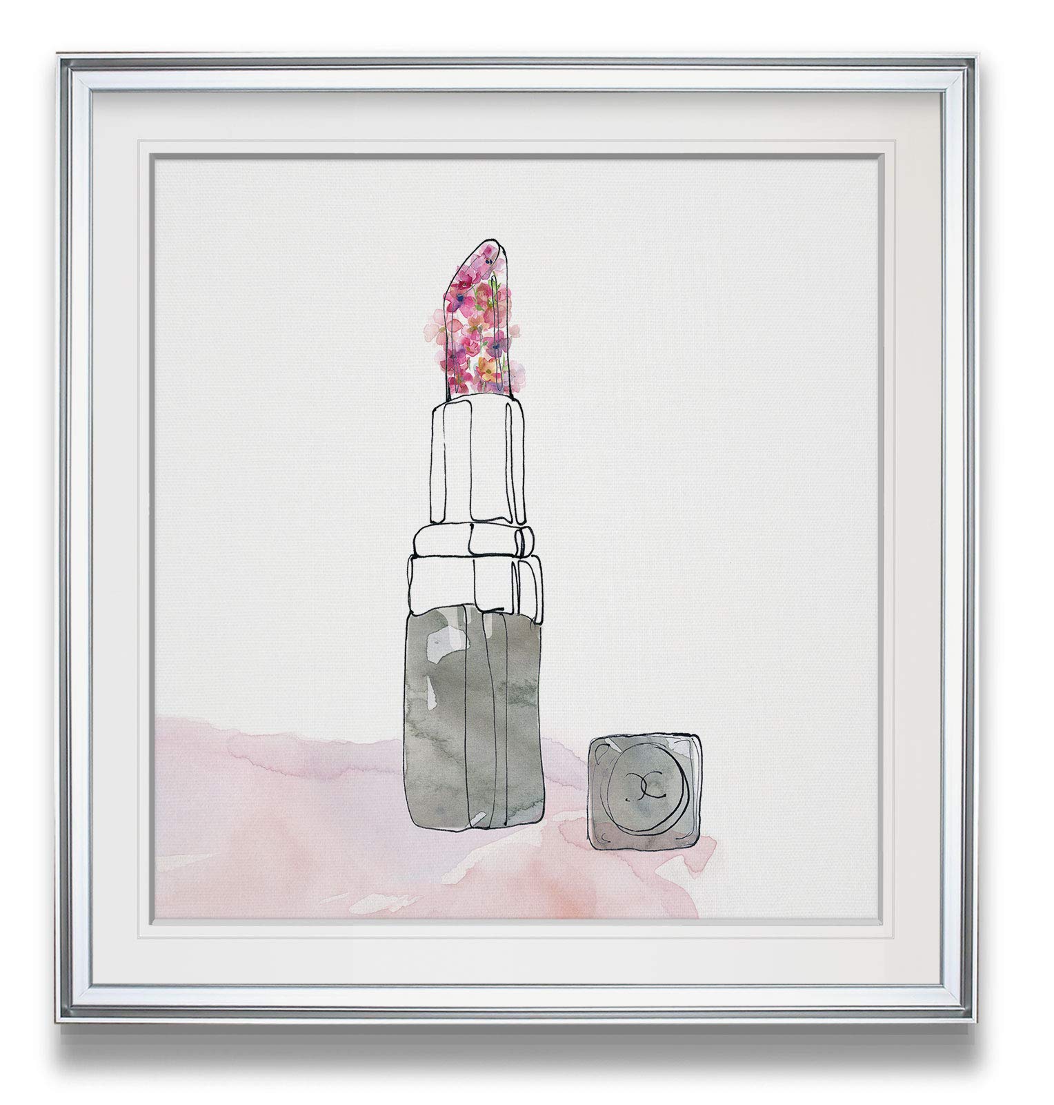 Elegant Floral Lipstick Painting - Fashion Women Wall Art Framed Giclee Canvas Print - Makeup Room Decor Ready to Hang - Perfect for Vanity, Beauty Salon & Bedroom Decor