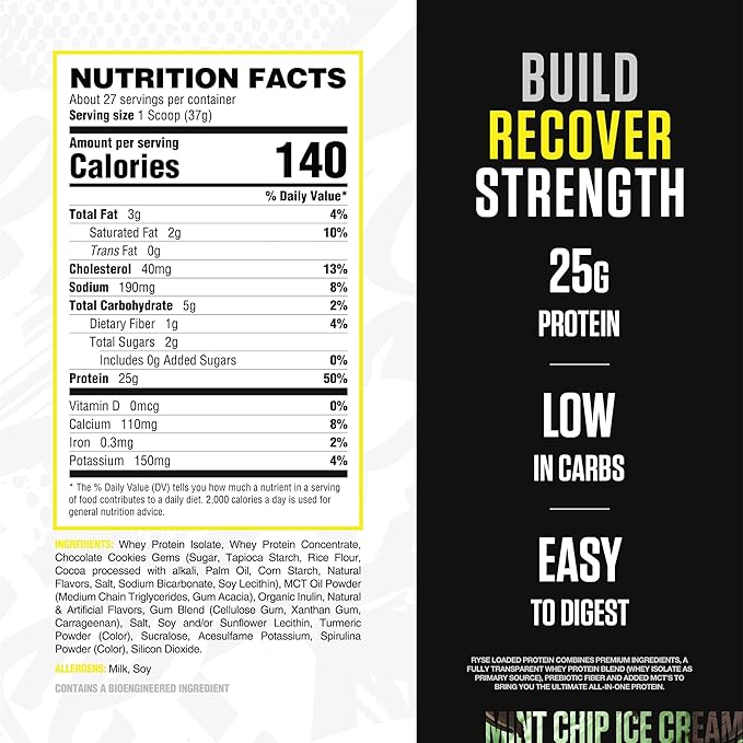 Ryse Loaded Protein Powder - 27 Servings | Premium Whey Protein Isolate for Muscle Recovery & Growth | Ideal for Post-Workout, Meal Replacement & Fitness Nutrition