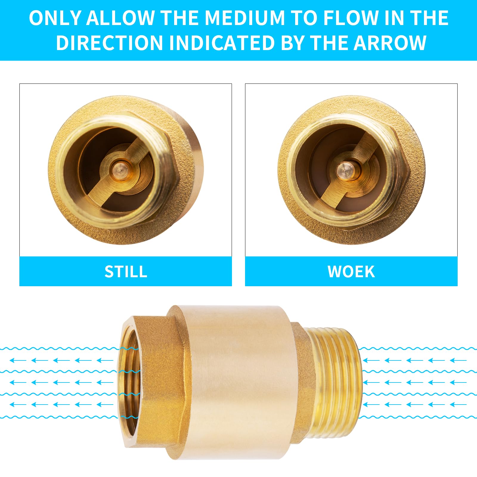 Brass In-Line Spring Check Valve 3/4