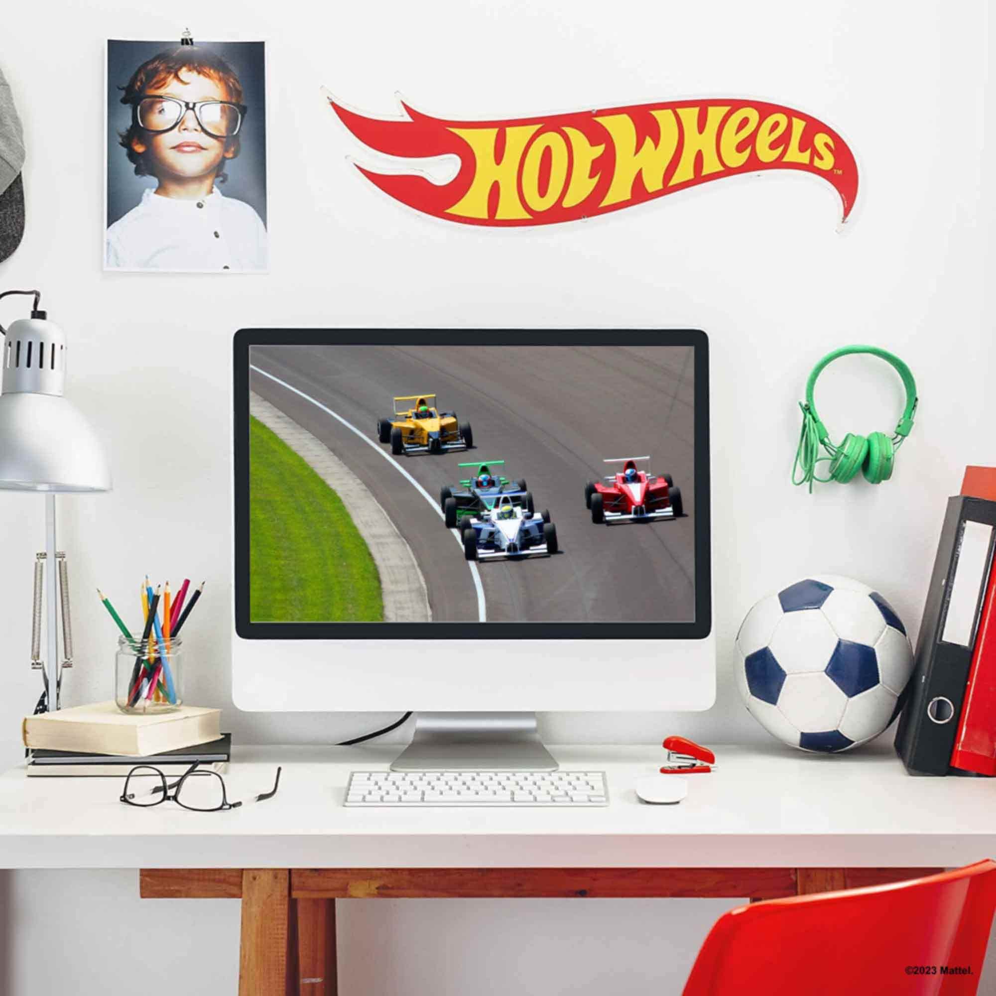 Mattel Hot Wheels Flame Logo Metal Sign - Large Collectible Wall Decor for Kids' Bedroom, Man Cave, Garage & Game Room | Durable Tin Sign for Racing Fans & Car Enthusiasts
