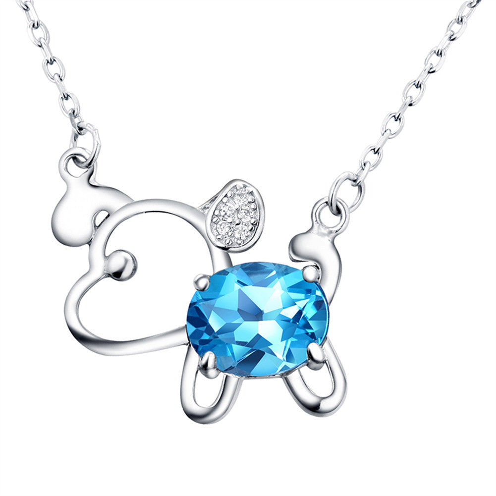 MABELLA 925 Sterling Silver Dog Pendant Necklace with Natural Blue Topaz & Amethyst Gemstones - Perfect Gift for Pet Lovers & Jewelry Enthusiasts | Birthday, Anniversary, Valentine's Day Present