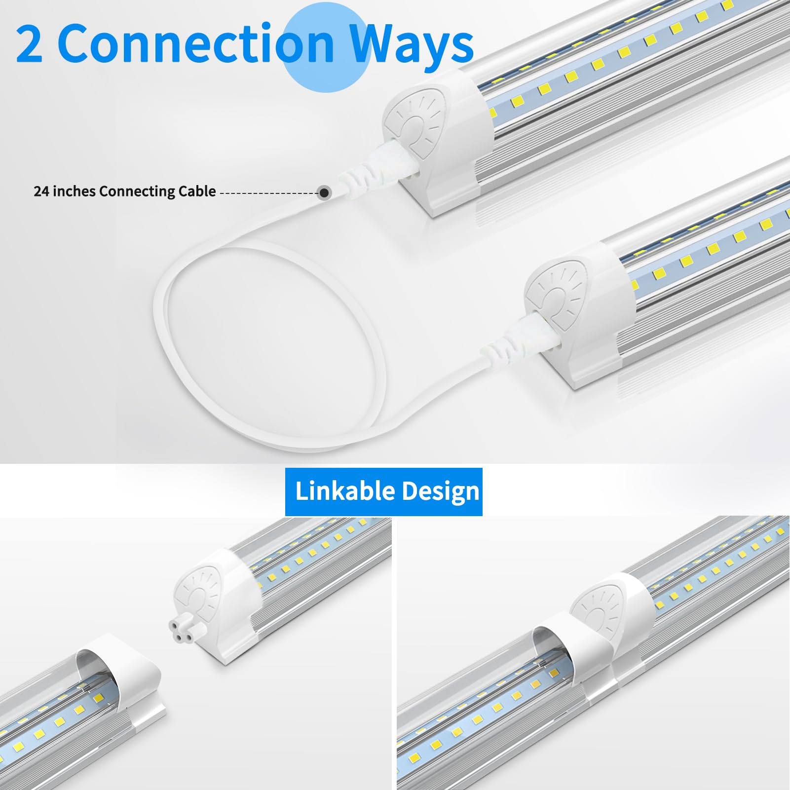 SHOPLED 4FT LED Shop Light - 40W 5500LM 6000K Cool White Linkable T8 LED Ceiling Fixture - V Shape LED Tube Light for Garage, Warehouse & Workshop - Plug and Play Energy Saving Lights (12 Pack)