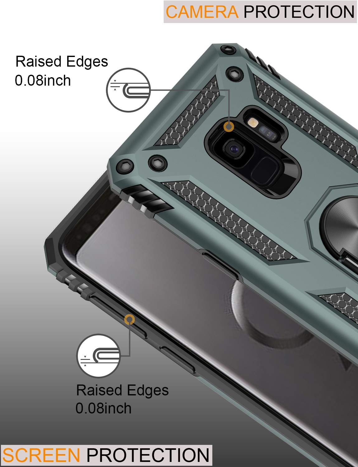 LUMARKE Galaxy S9 Case with Magnetic Ring Kickstand - 16ft Drop Tested, Military Grade Protection, Car Mount Compatible - Pine Green | Perfect for Outdoor Activities, Work, and Travel