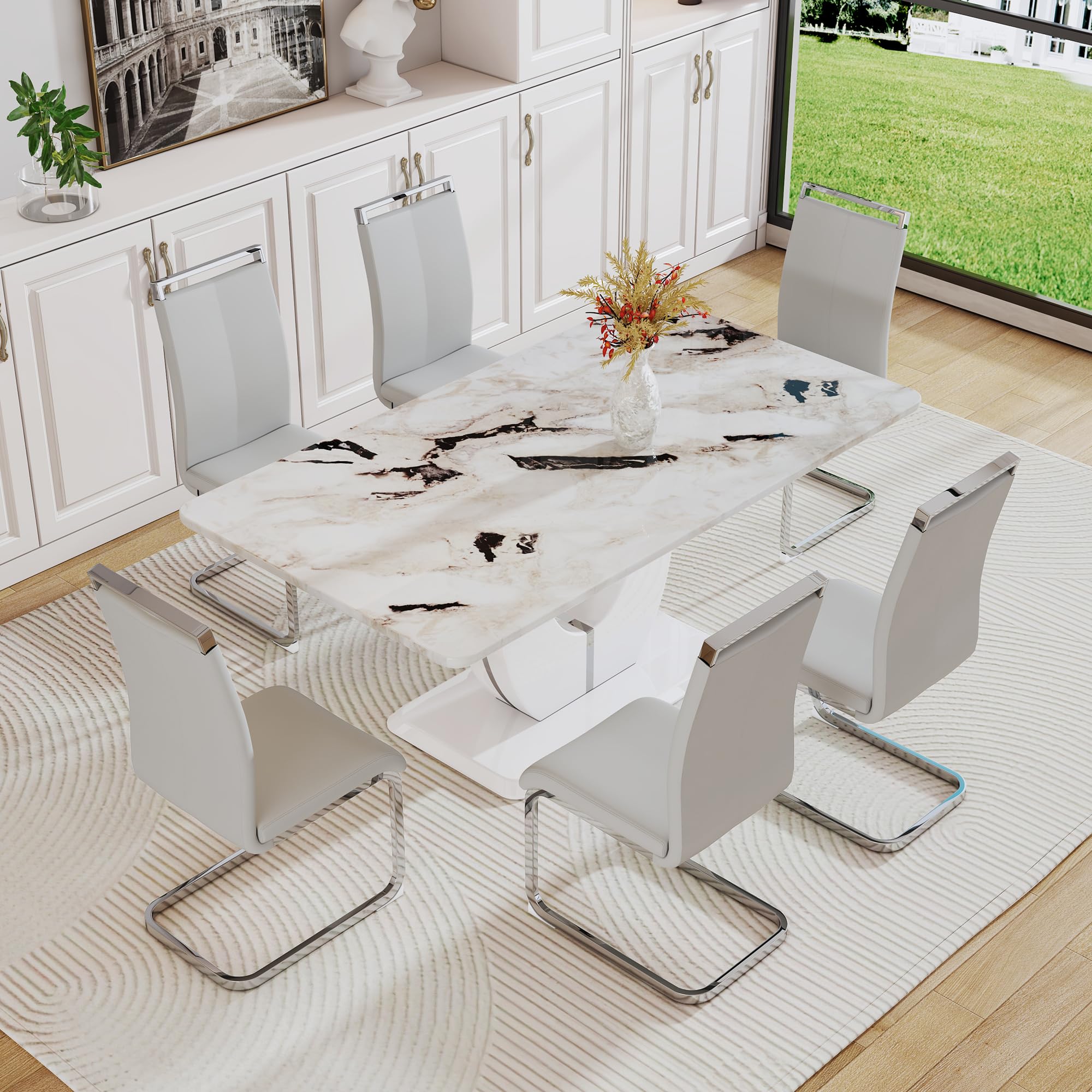 Modern 6-Piece Dining Table Set with 63