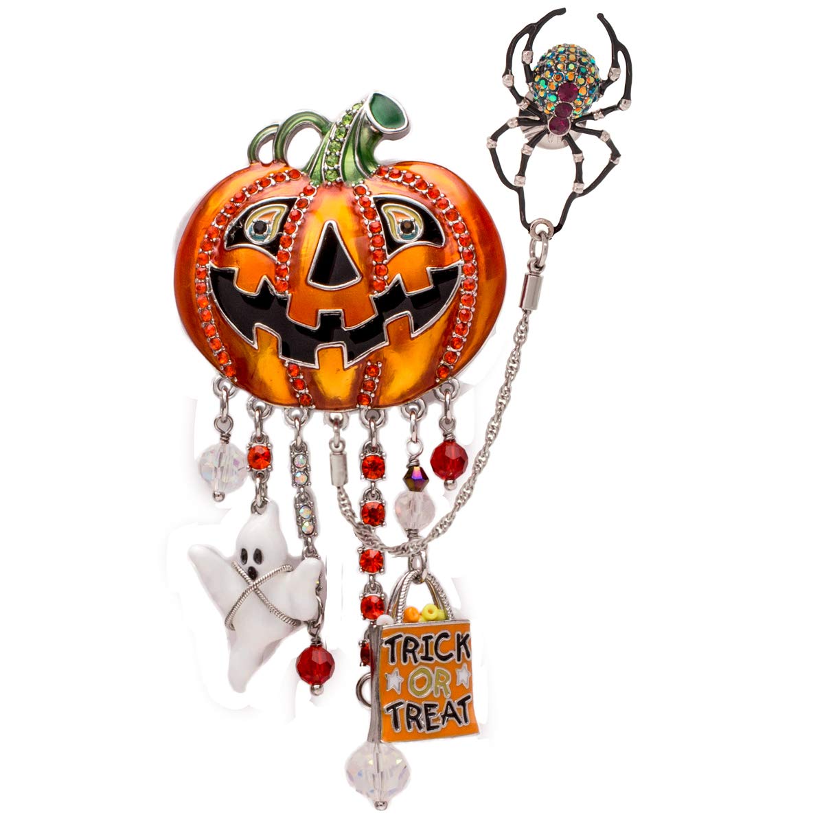 Ritzy Couture Women's Halloween Enamel Jack O' Lantern Drop Dangle Brooch Pin - Silver Tone Jewelry for Costume Parties & Spooky Outfits