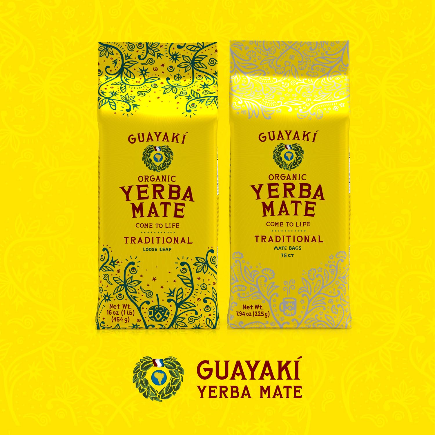 Organic Guayakí Yerba Mate Tea Bags - Unsweetened Traditional Blend, 75 Count (Pack of 6, 450 Total) | 40mg Natural Caffeine for Smooth Energy | Perfect Hot Beverage for Cold Weather, Office, Camping & Morning Boost