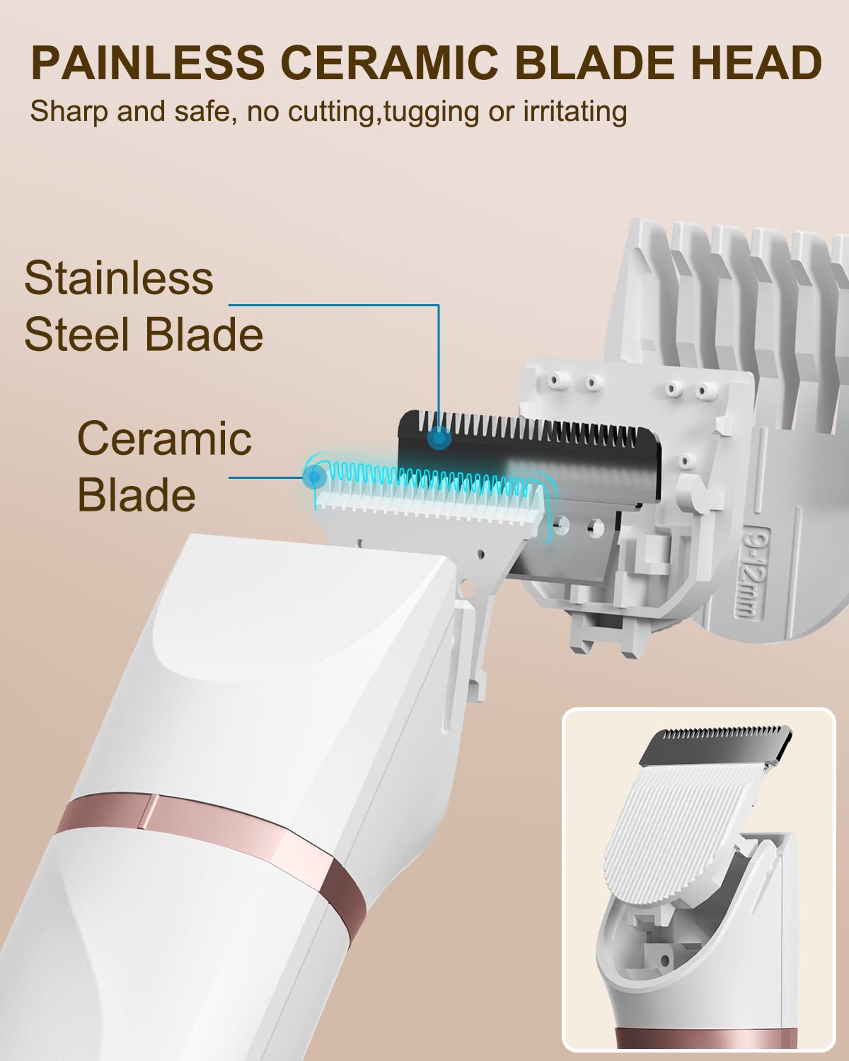 Women's Bikini Trimmer & Pubic Hair Shaver - Painless Electric Razor with Ceramic Blades for Legs, Bikini Line & Underarms | Rechargeable, IPX7 Waterproof, White | Perfect for Travel, Gym & Sensitive Skin Care