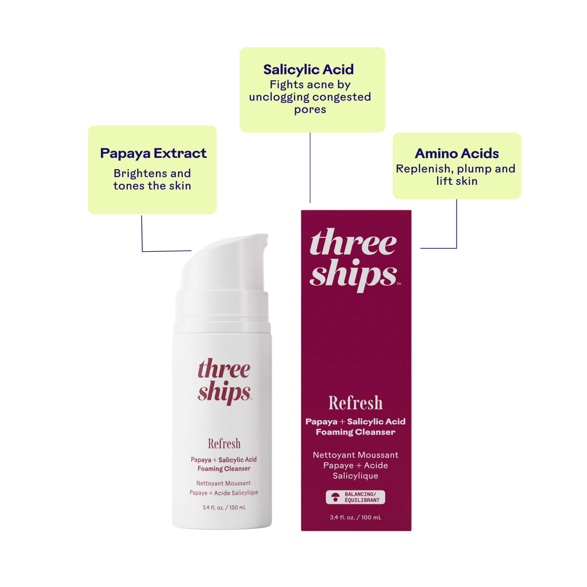 Refresh Papaya & Salicylic Acid Face Wash - Exfoliating Acne Treatment Cleanser for Oily & Combination Skin | Daily Deep Pore Cleansing for Clear, Glowing Skin | Perfect for Morning & Night Skincare Routine