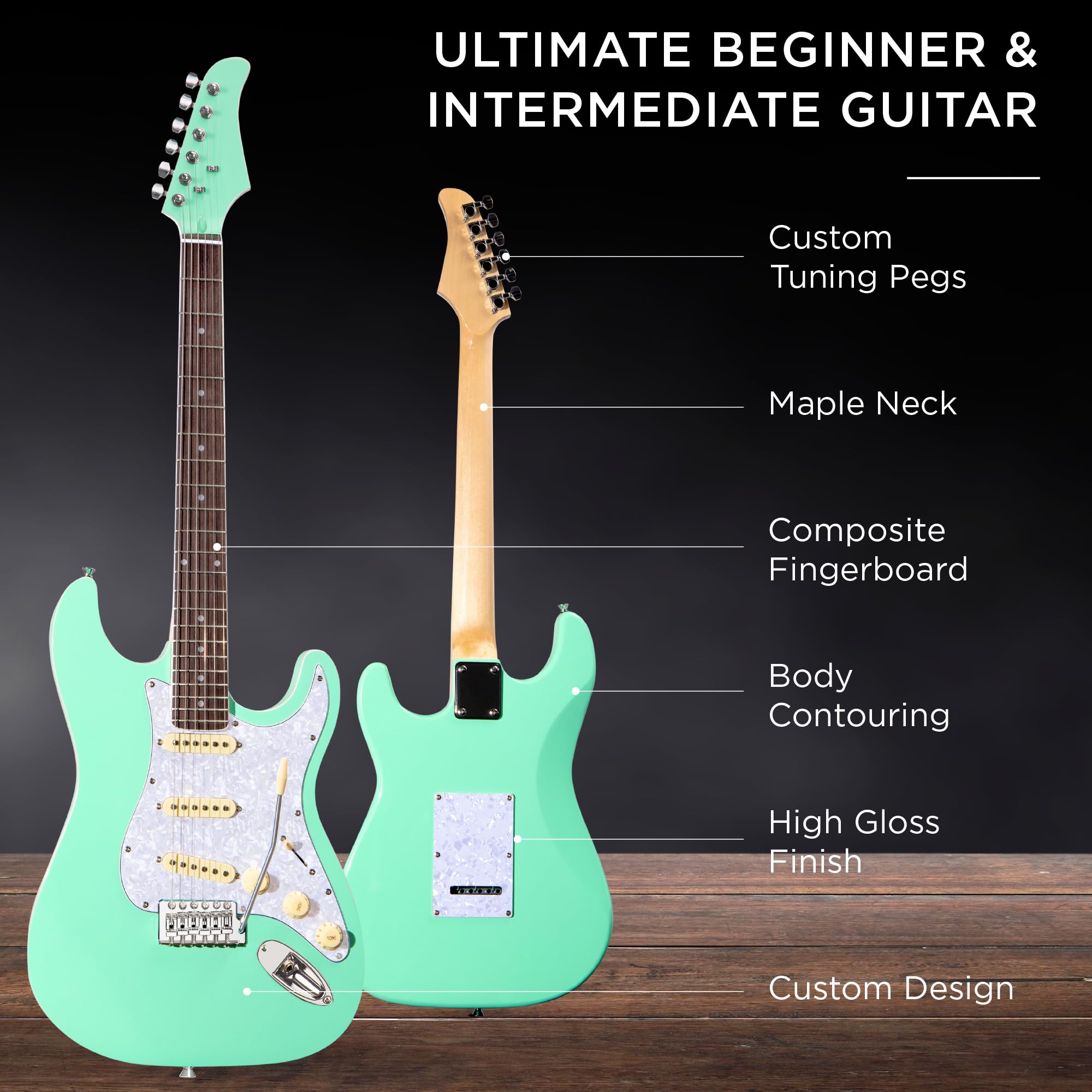 Best Choice Products 39-Inch Full Size Beginner Electric Guitar Starter Kit with Case, Strap, 10W Amp, Strings, Pick & Tremolo Bar - SoCal Green | Perfect for Beginners, Practice, Live Performances & Home Studio Recording