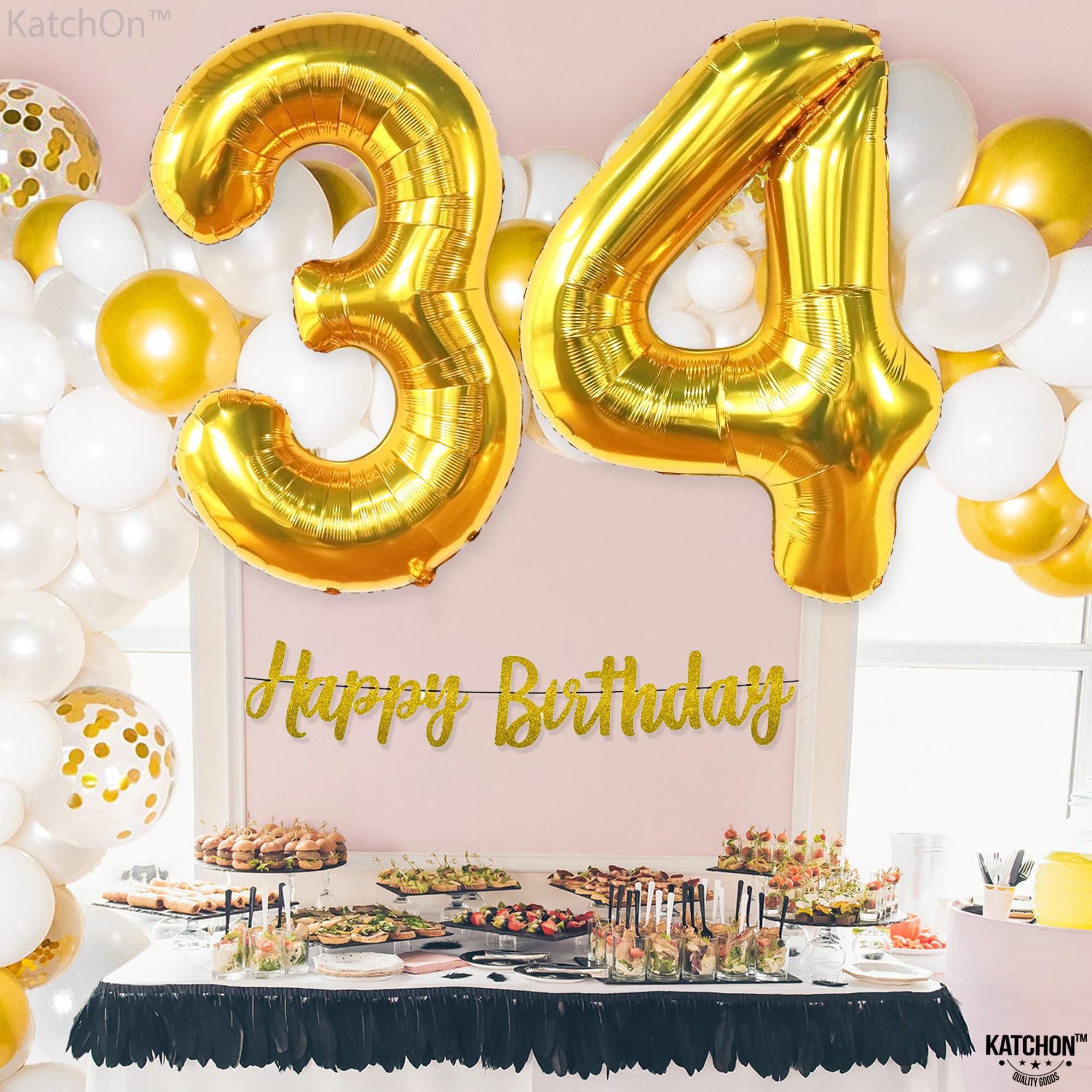 KatchOn Giant Gold 34 Balloon Numbers - 40 Inch Large Foil Balloons for Birthday Party Decorations | 34th Birthday Decor for Women & Men | Anniversary Celebration, Photo Backdrop, Graduation, Baby Shower Decorations