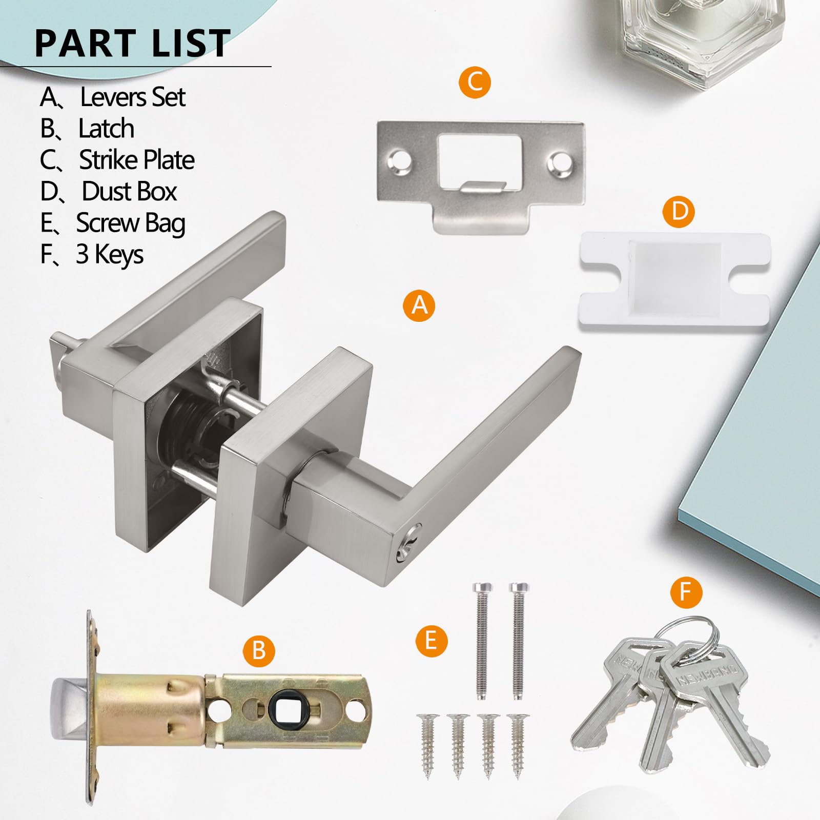 Heavy Duty Keyed Entry Lever Lock for Exterior Front Door - Satin Nickel Finish Handle - Secure Home & Office Entry - Perfect for Residential & Commercial Properties