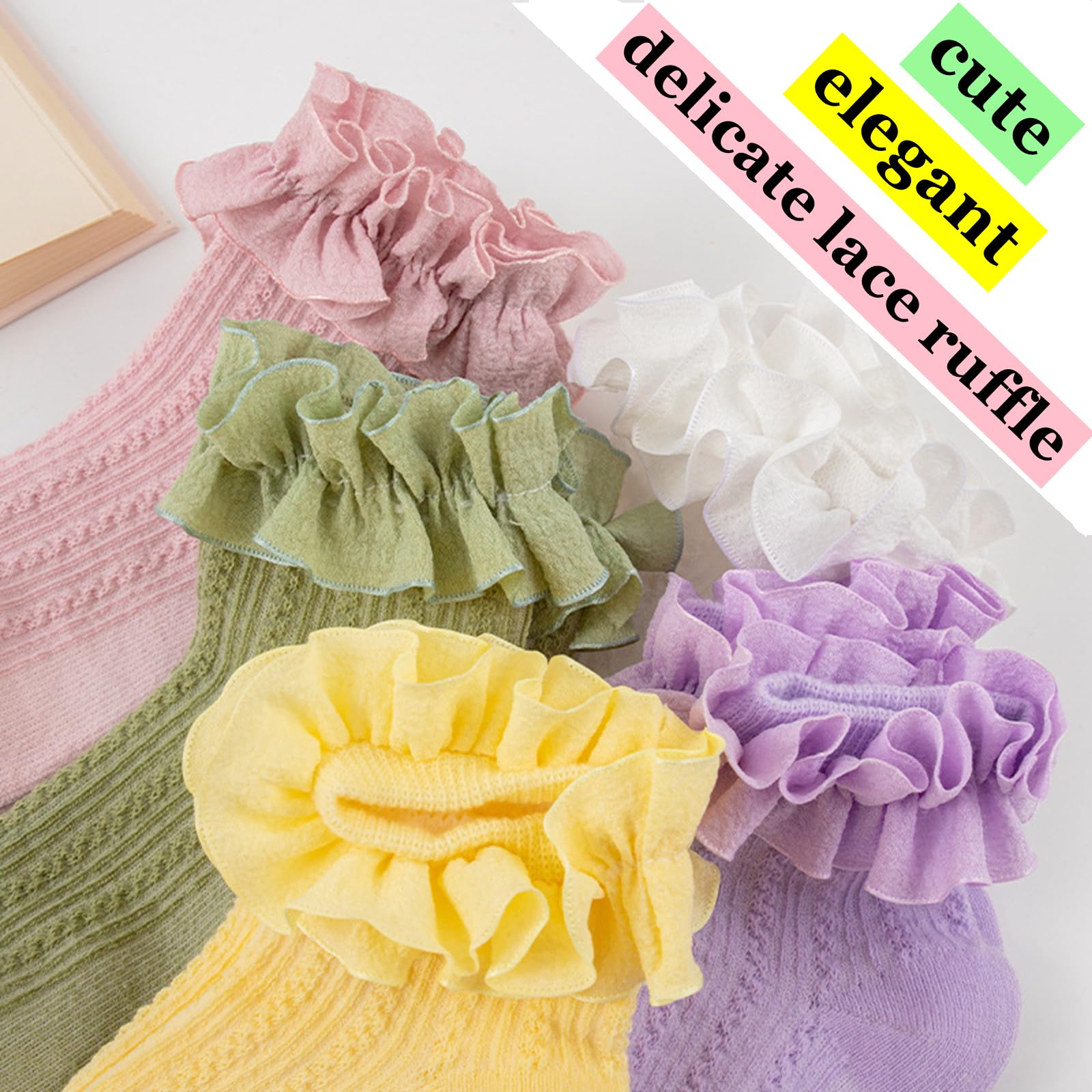 Toddler Girls Ruffle Socks - Newborn Baby Cotton Lace Frilly Ankle Socks | Cute Princess Style Dress Socks (1 Pack) for Parties, Photography & Special Occasions