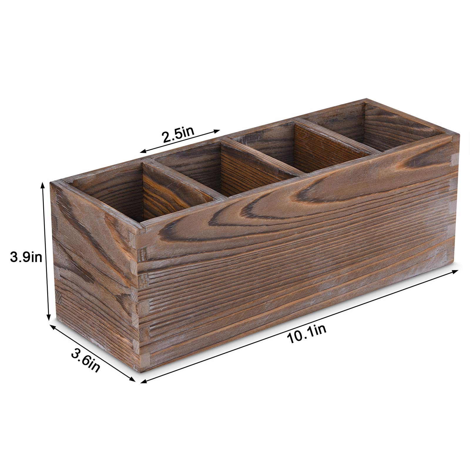 WuGeShop Rustic Wood Remote Control Holder with 4 Compartments - Multi-Use TV Remote Caddy & Desktop Organizer for Pens, Pencils, Phones - Perfect for Living Room, Bedroom, Office & Home Theater Organization