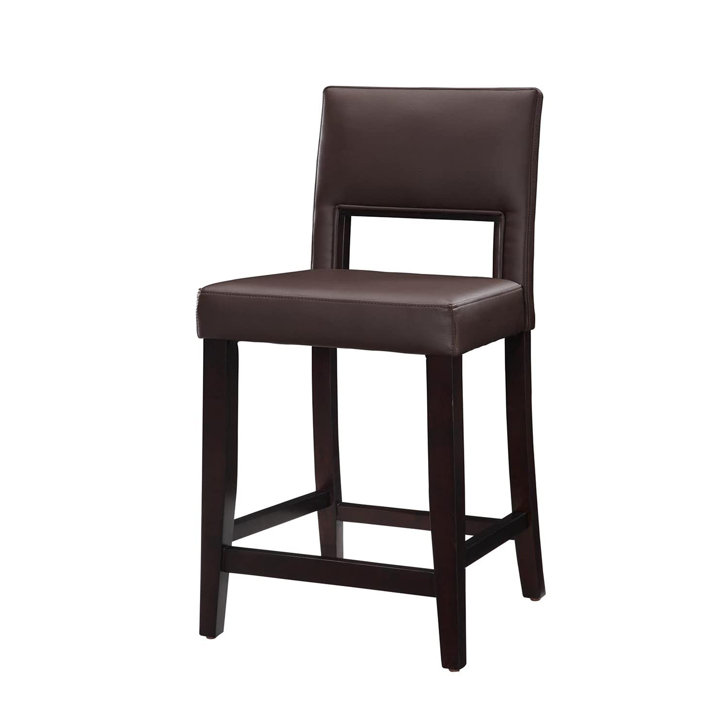 Benjara Brown Wooden Counter Stool with Padded Seat & Open Backrest - Modern Kitchen Island Bar Stool for Dining Room & Breakfast Nook