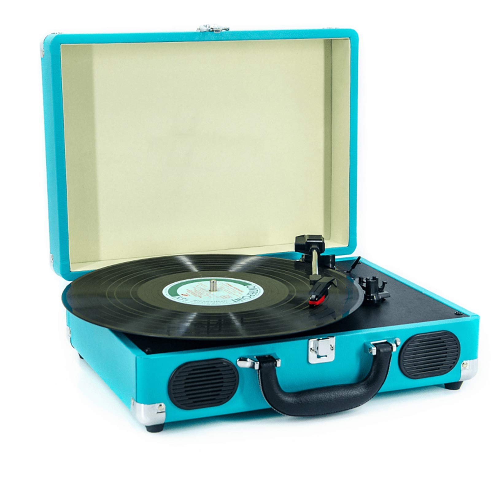 Vintage Vinyl Record Player with Built-in Speakers - 3-Speed Turntable with RCA Line Out, AUX Input & Headphone Jack | Portable Suitcase Design for Home Decor, Parties & Retro Music Lovers