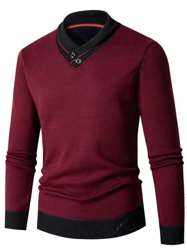 Men's Slim Fit Turtleneck V-Neck Sweater - Soft & Warm Knit Pullover for Casual Wear, Office & Winter Outfits