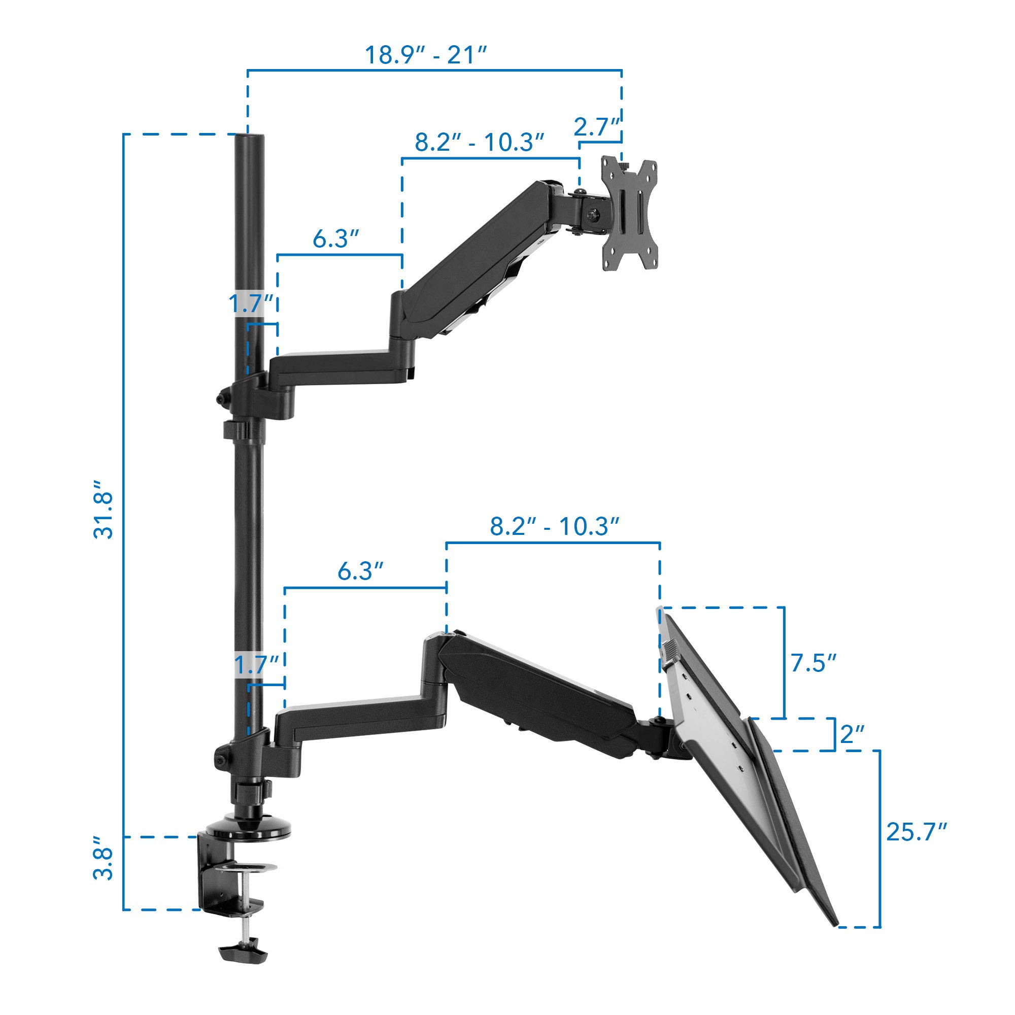MOUNT-IT! Adjustable Standing Desk Monitor Mount for 32 Inch Screens - Full Motion Articulating Arm with Keyboard Tray & Cable Management - Ergonomic Black Workstation Solution for Home Office, Gaming & Productivity Setup