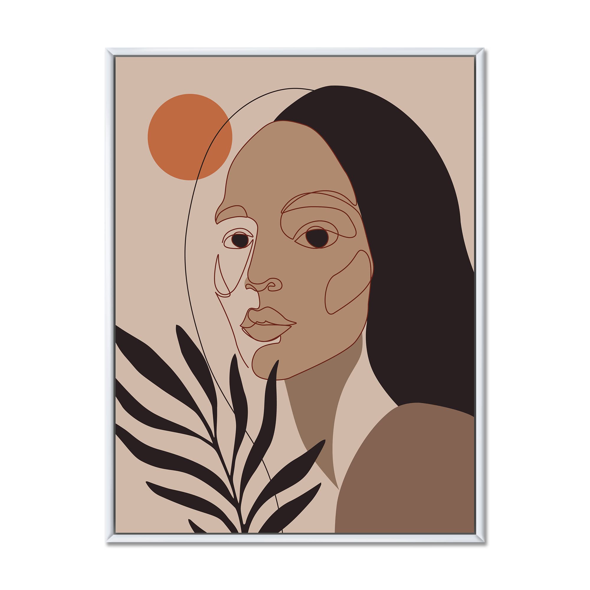 Retro Minimalist Young Woman Portrait - Modern Framed Canvas Wall Art Print for Living Room, Bedroom & Office Decor