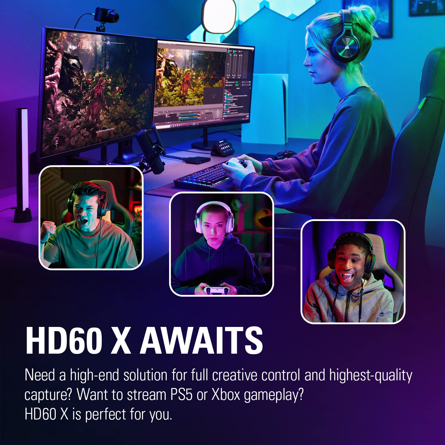 Elgato HD60 X External Capture Card for Streaming & Recording - Chat Link Pro Audio Adapter Included - Perfect for Twitch, YouTube & Game Capture