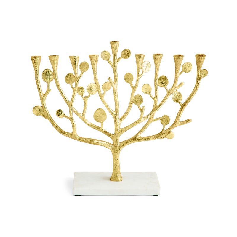 Botanical Leaf Menorah - Elegant Hanukkah Candle Holder for Jewish Holiday Decor & Home Celebration