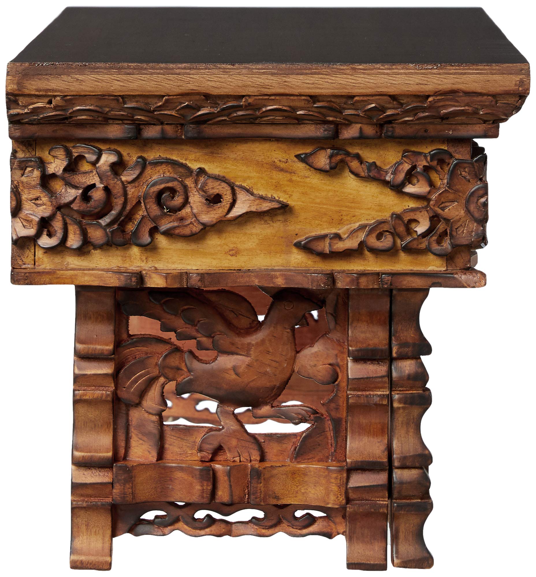 Fair Trade Small Wooden Altar Table - Handcrafted Meditation & Puja Table for Wiccan, Buddhist, and Japanese Tea Ceremonies - Low Side Dragon Design - Perfect for Home Shrines, Yoga Studios & Spiritual Spaces