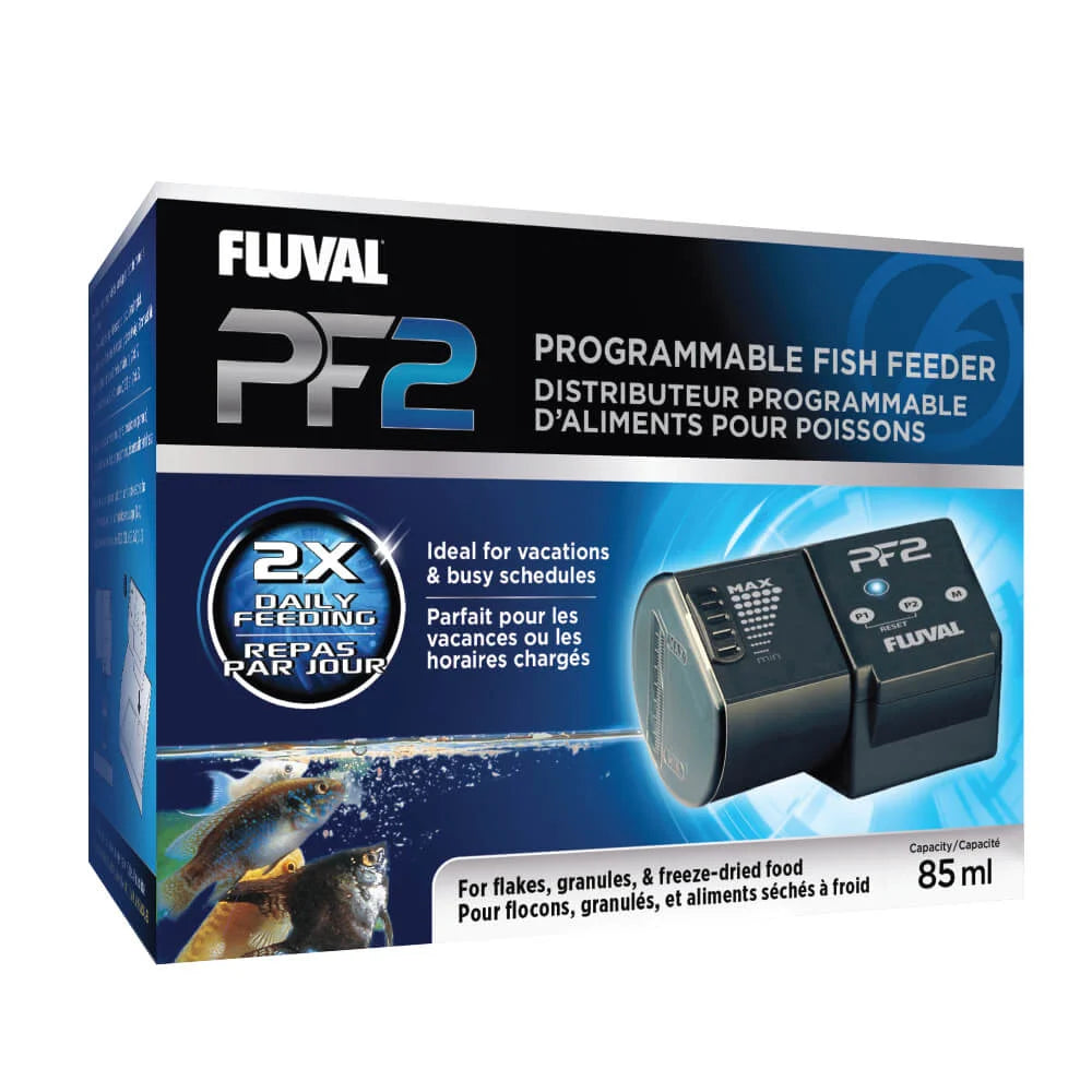 Fluval PF2 Programmable Fish Feeder - Automatic Aquarium Food Dispenser for Freshwater & Saltwater Tanks - Perfect for Vacation & Daily Feeding