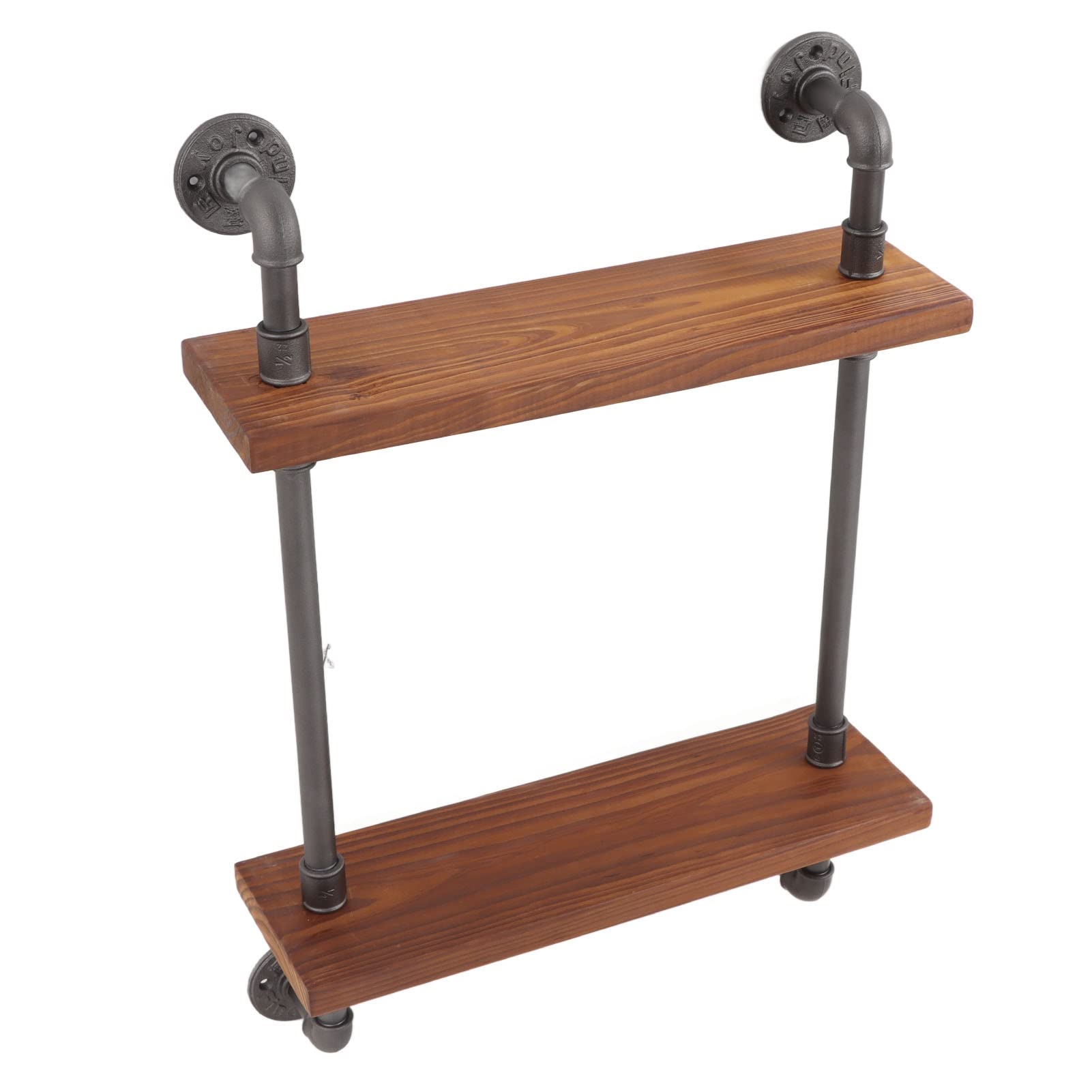 Zerodis Floating Shelves Wall Mounted - Solid Wood & Wrought Iron Pipe Retro Style Shelf for Home, Bar, Bathroom, Bedroom Decor (Double Layer) | Perfect for Displaying Books, Plants & Decorative Items