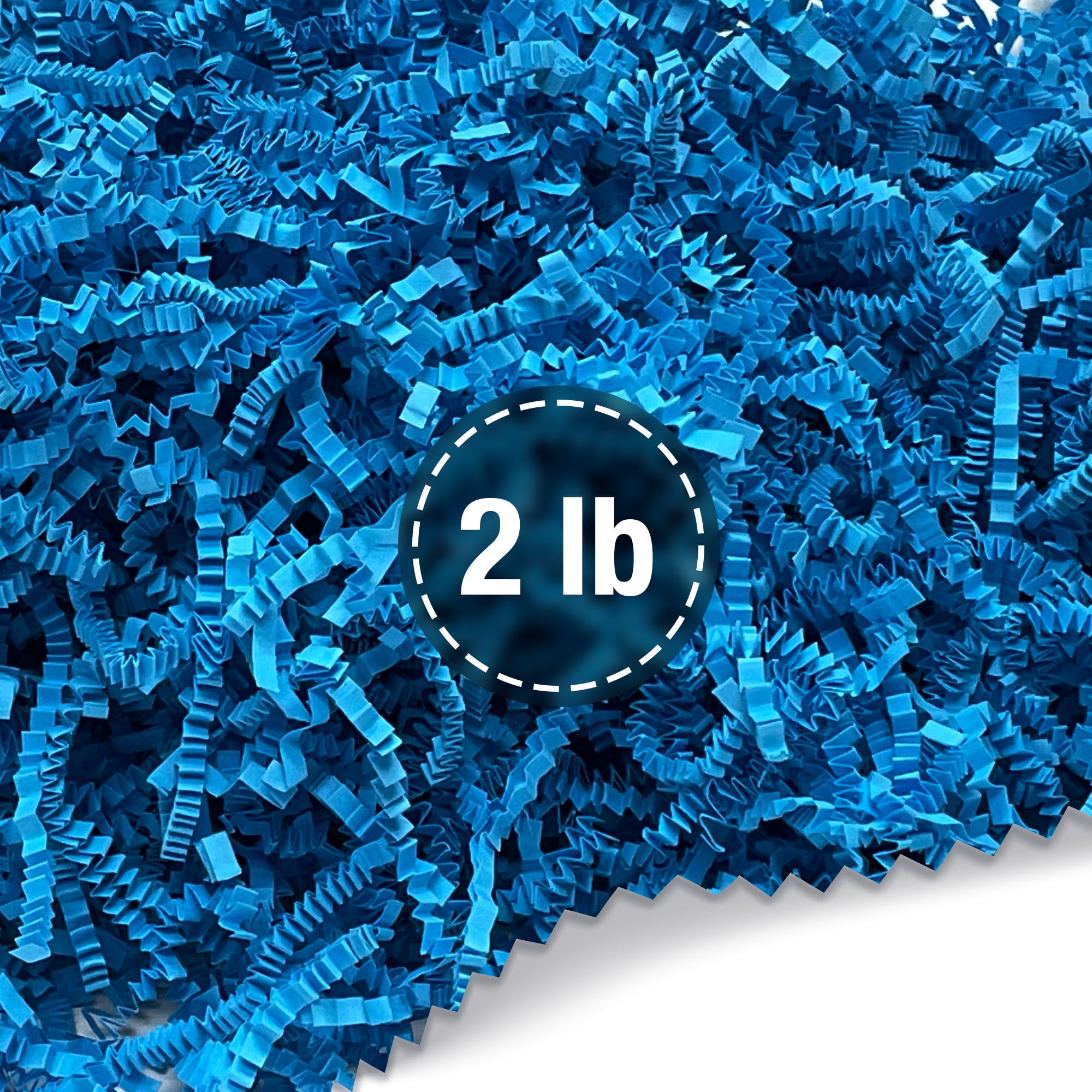 FRILLZ Crinkle Cut Paper Shred Filler - 2lb Blue Gift Basket & Package Filling for Easter, Birthday, Wedding, Anniversary, Valentine's Day - Perfect for Gift Wrapping, Party Decorations & Shipping Protection