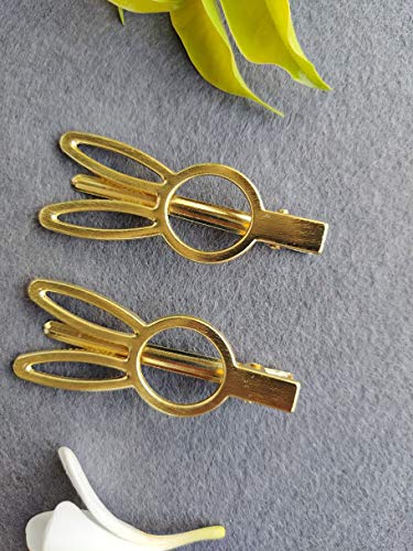 EVOGIRL Slider Hair Pin - Crocodile Clip with Rabbit Ear Design, French Style Metal Hair Clips, Elegant Retro Hair Barrettes (7cm, Gold, Medium) - 2 Pack for Women & Girls - Perfect for Parties, Weddings, and Everyday Styling