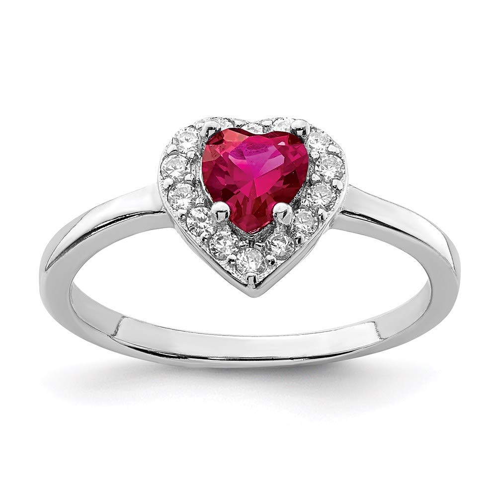 925 Sterling Silver Heart Ring with Created Corundum & Cubic Zirconia - Elegant Women's Fine Jewelry Gift for Valentine's Day, Anniversary & Special Occasions