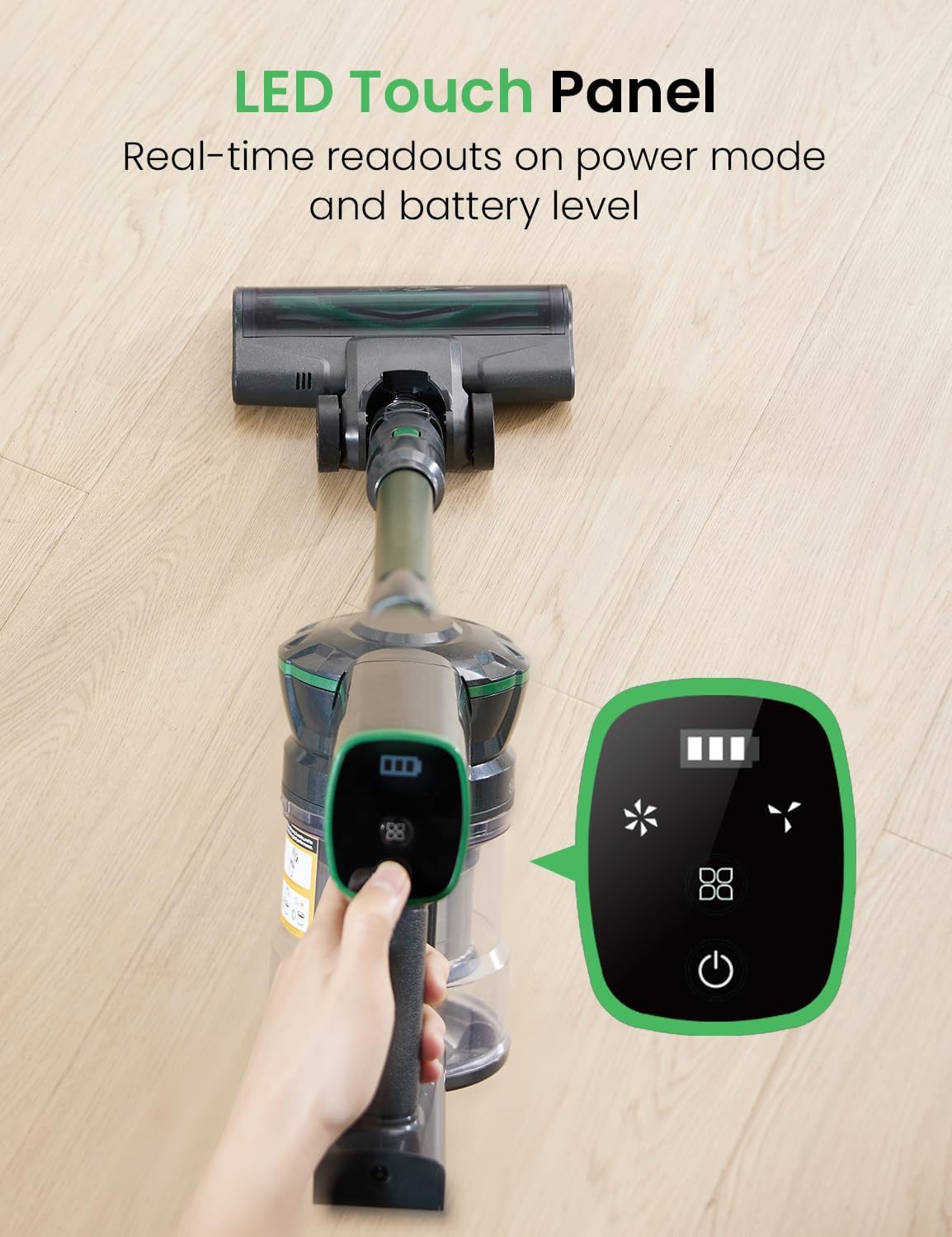 V9PRO Cordless Stick Vacuum Cleaner - 30KPa Powerful Suction, Brushless Motor, Self-Standing, 45 Min Runtime, LED Display, 6-in-1 Lightweight for Hard Floors & Carpets | Ideal for Home Cleaning, Pet Hair Removal & Quick Pickup (Green)