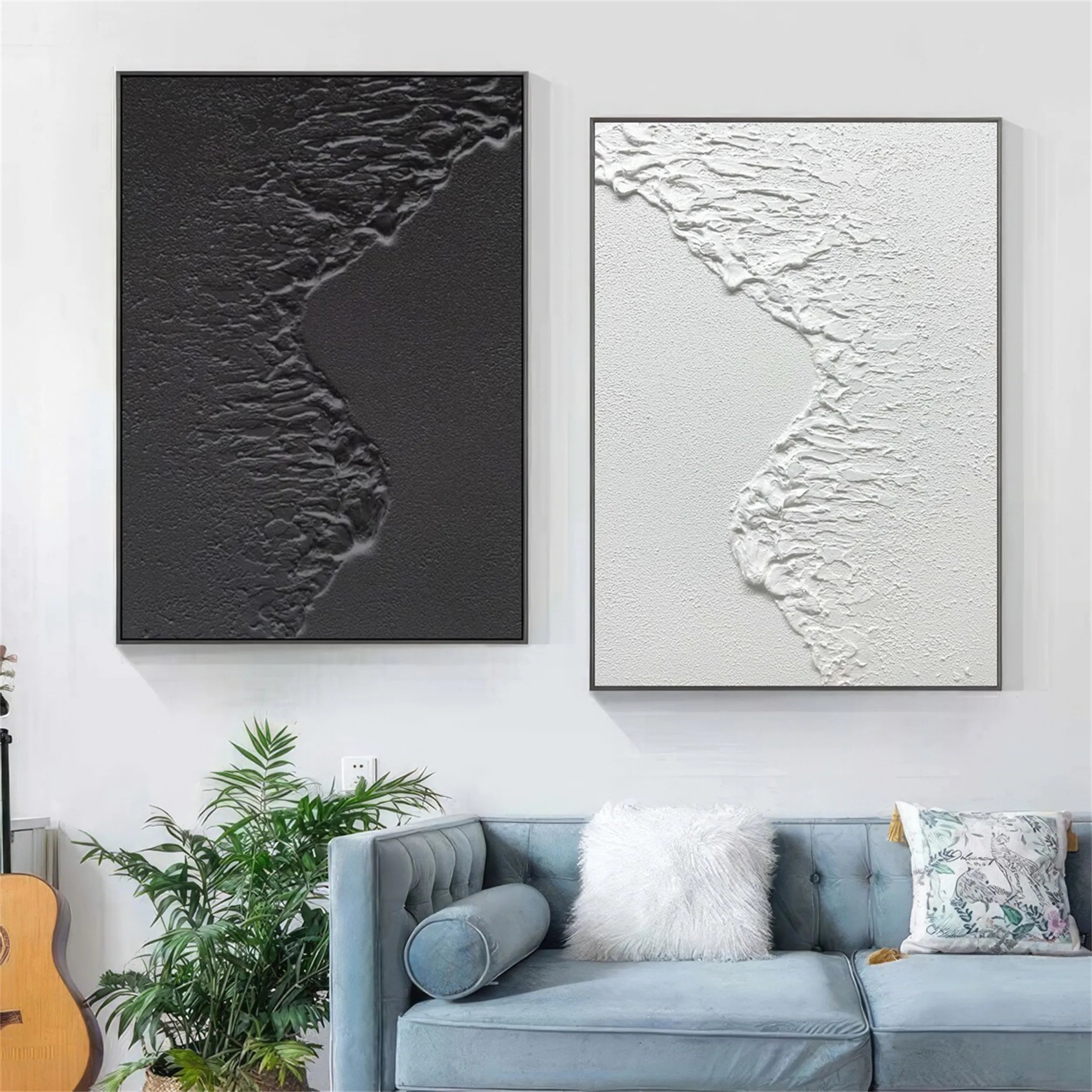 Ocean Waves Minimalist Textured Wall Art Set of 2 - Modern Coastal Decor for Living Room, Bedroom & Office #MM182 | Beach House Decor, Zen Home Accent