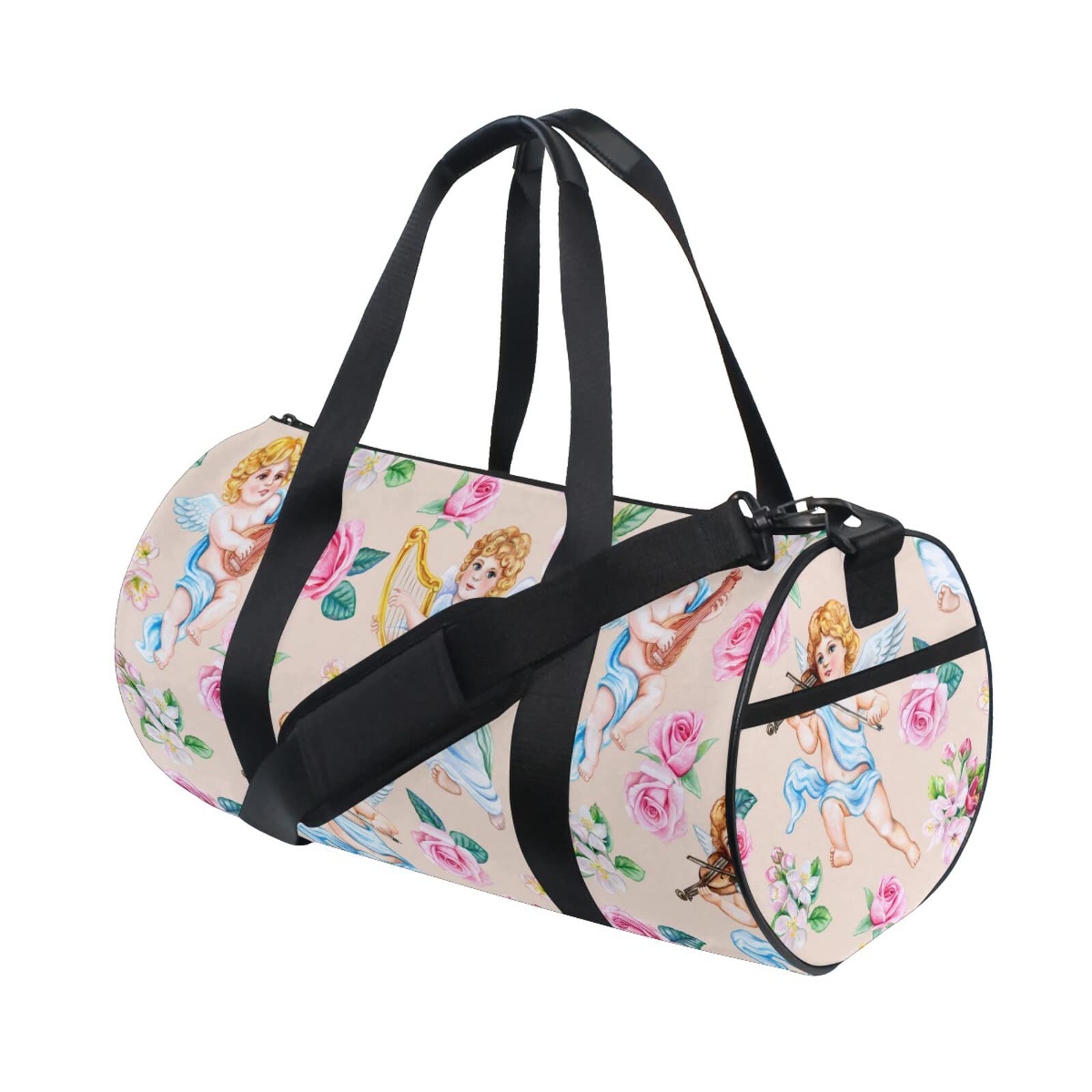 Lightweight 40L Sports Gym Bag for Men & Women - Angel Cupid Pink Rose Travel Duffel Bag with Multiple Compartments | Perfect for Workouts, Travel & Sports Gear Storage